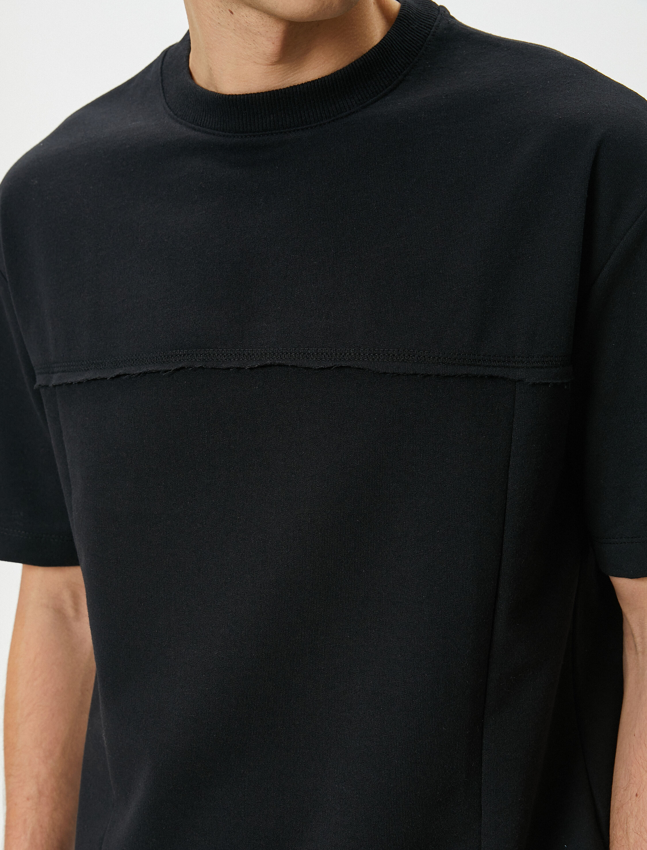   Oversize Tişört Dikiş Detaylı Bisiklet Yaka Kısa Kollu