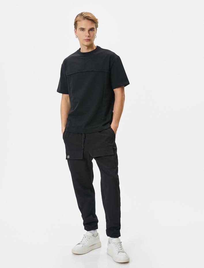  Oversize Tişört Dikiş Detaylı Bisiklet Yaka Kısa Kollu