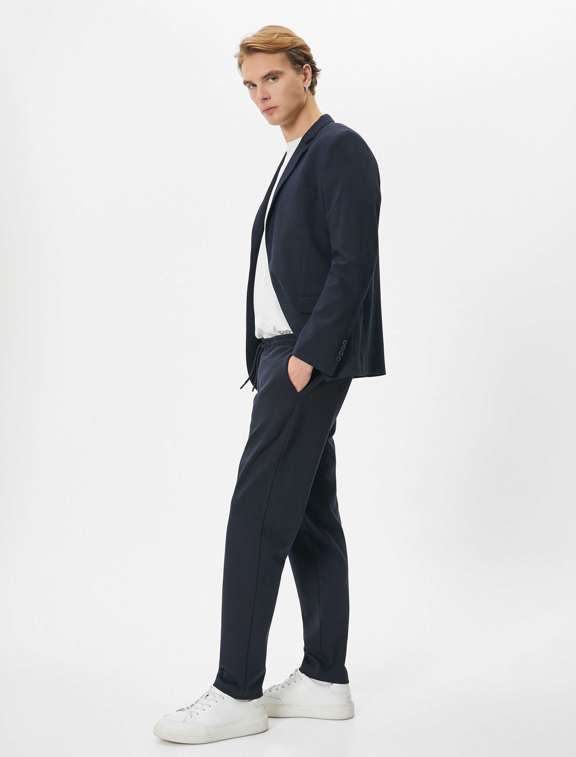   Beli Bağcıklı Pantolon Slim Fit Cep Detaylı Katlı Paça