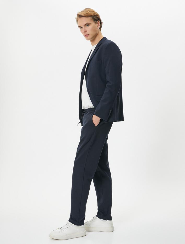  Beli Bağcıklı Pantolon Slim Fit Cep Detaylı Katlı Paça