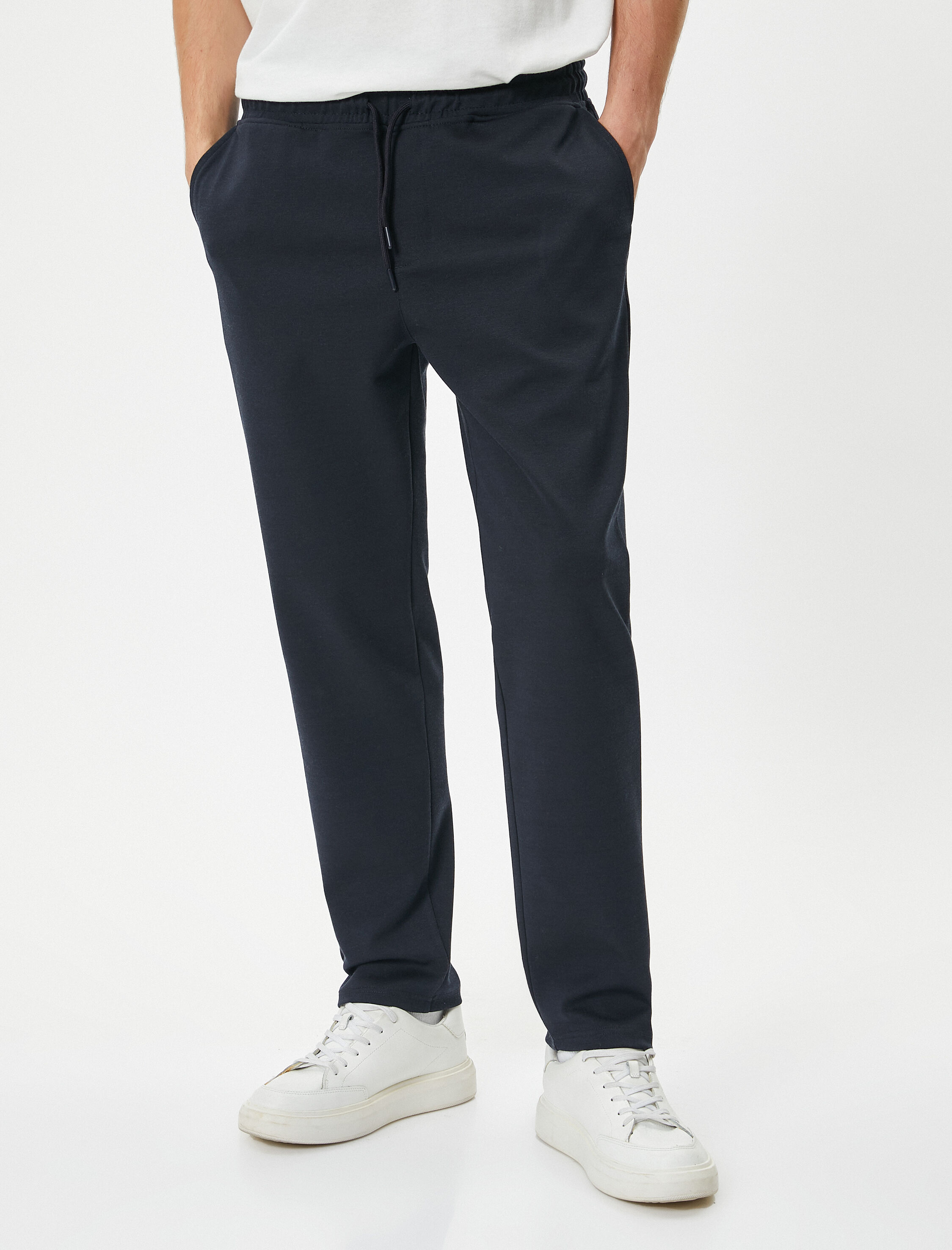   Beli Bağcıklı Pantolon Slim Fit Cep Detaylı Katlı Paça