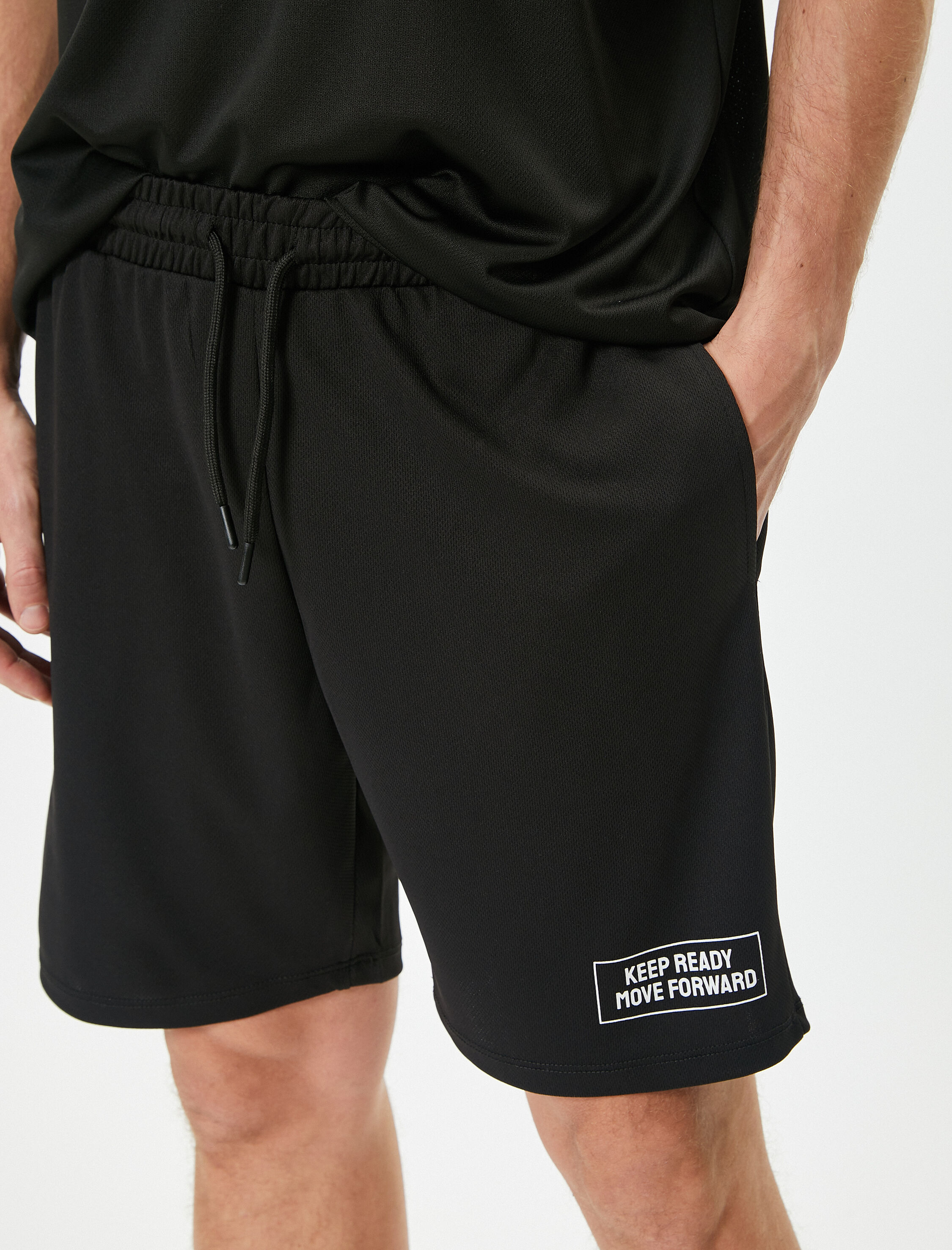   Spor Şort Beli Bağcıklı Slogan Baskılı Cepli