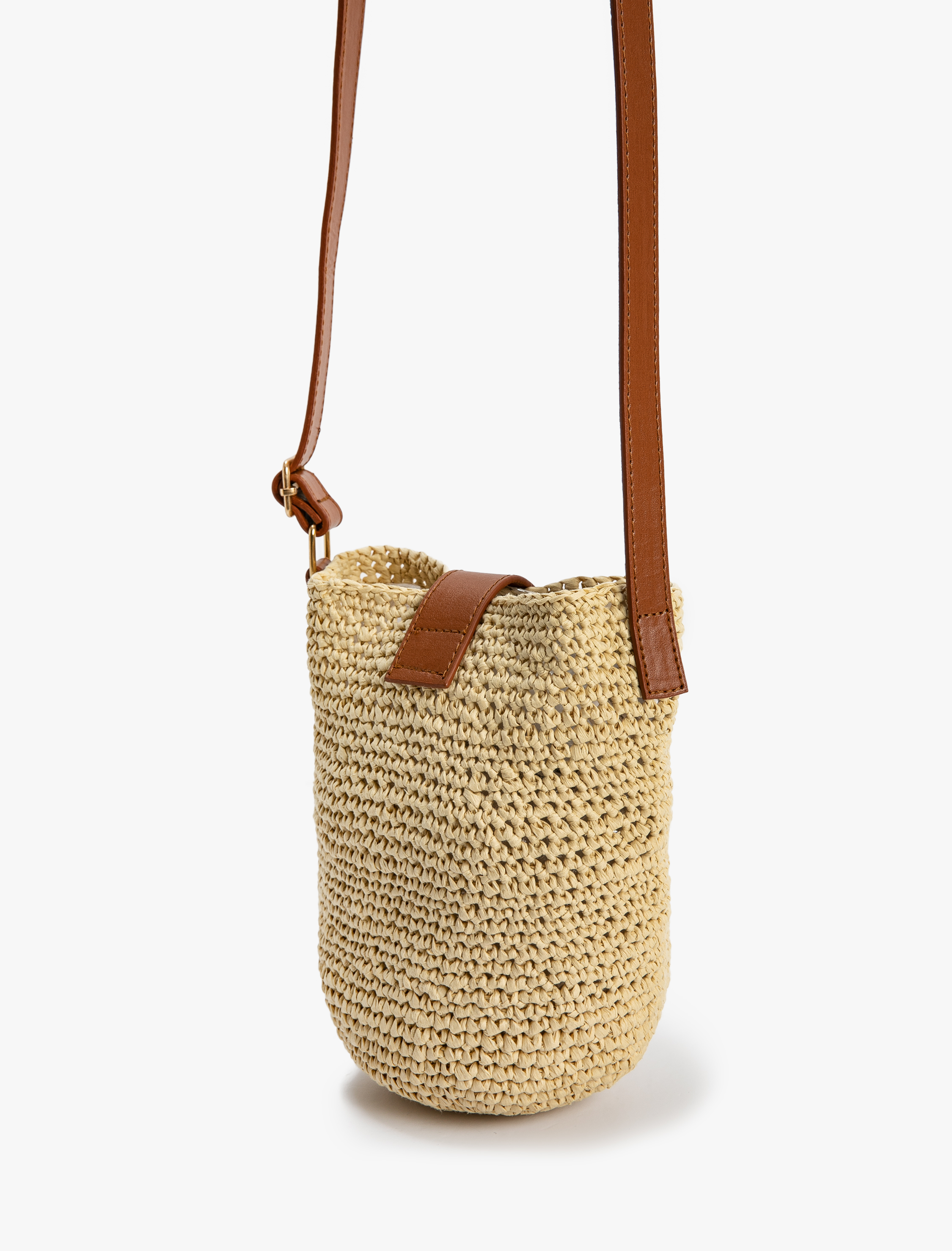  Kadın Hasır Çanta Çapraz Askılı Suni Deri Görünüm Detaylı