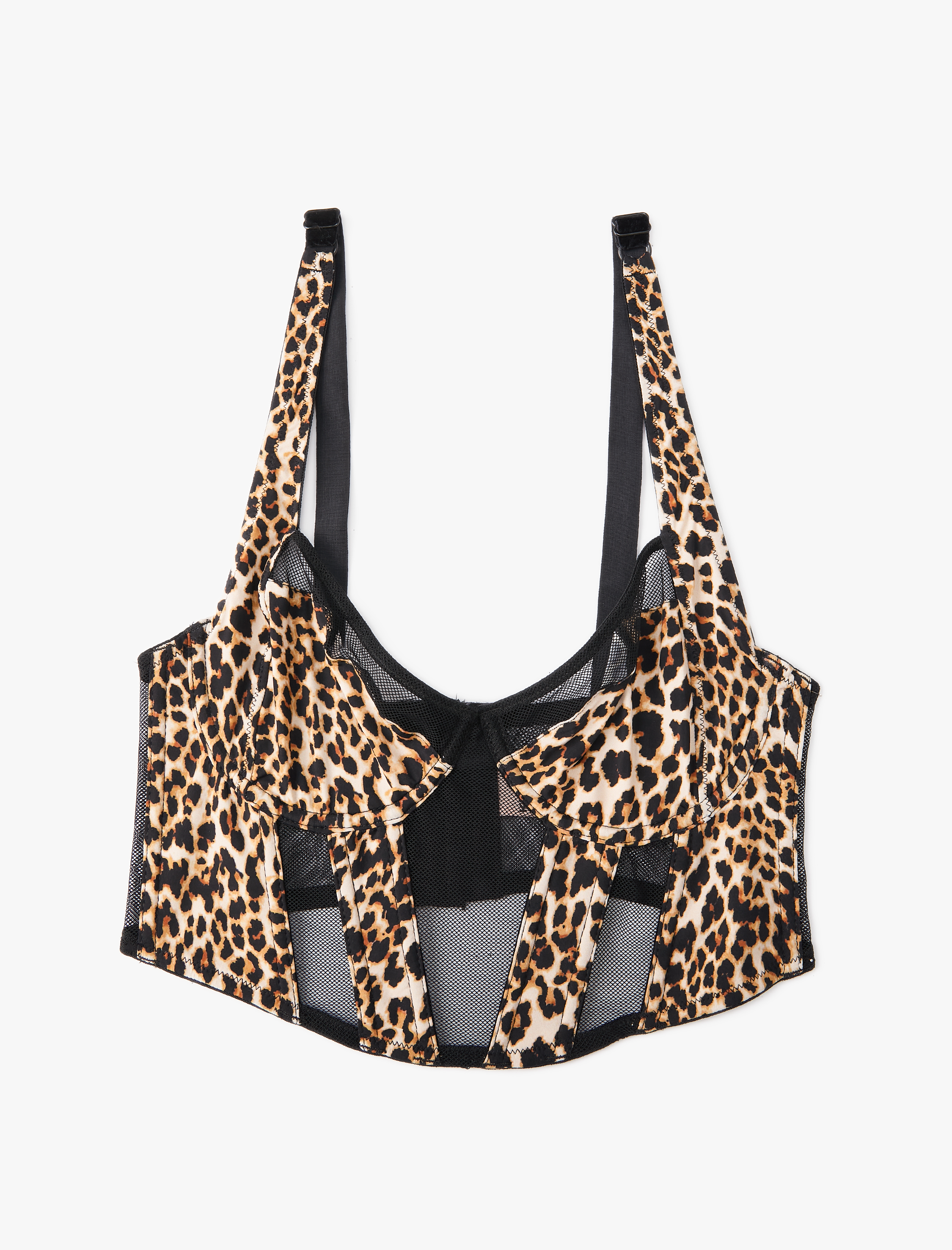   Bralet Sütyen Leopar Desenli Balenli Kapsız Dolgusuz