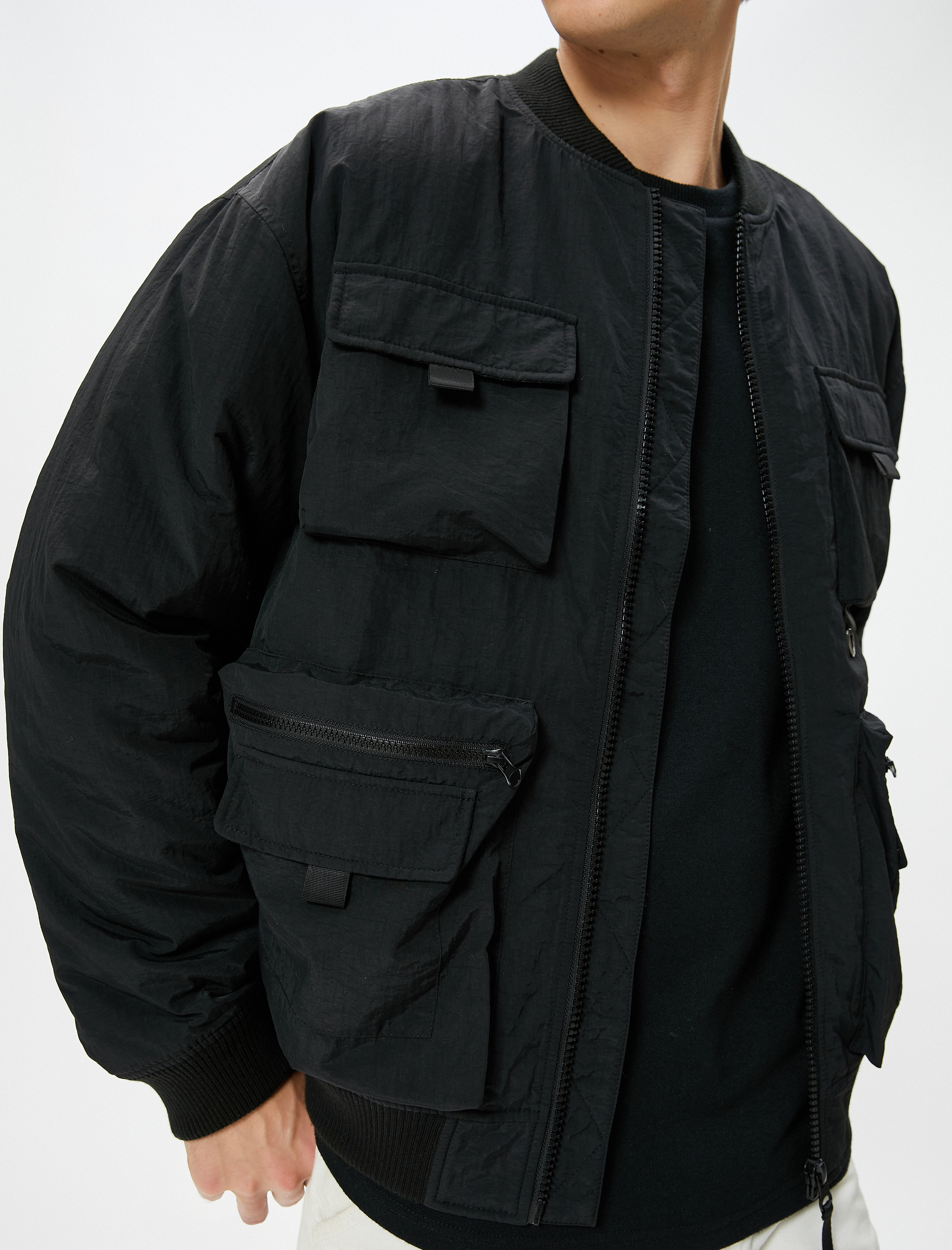 Bomber Ceket Kolej Yaka Cep Detaylı Fermuarlı