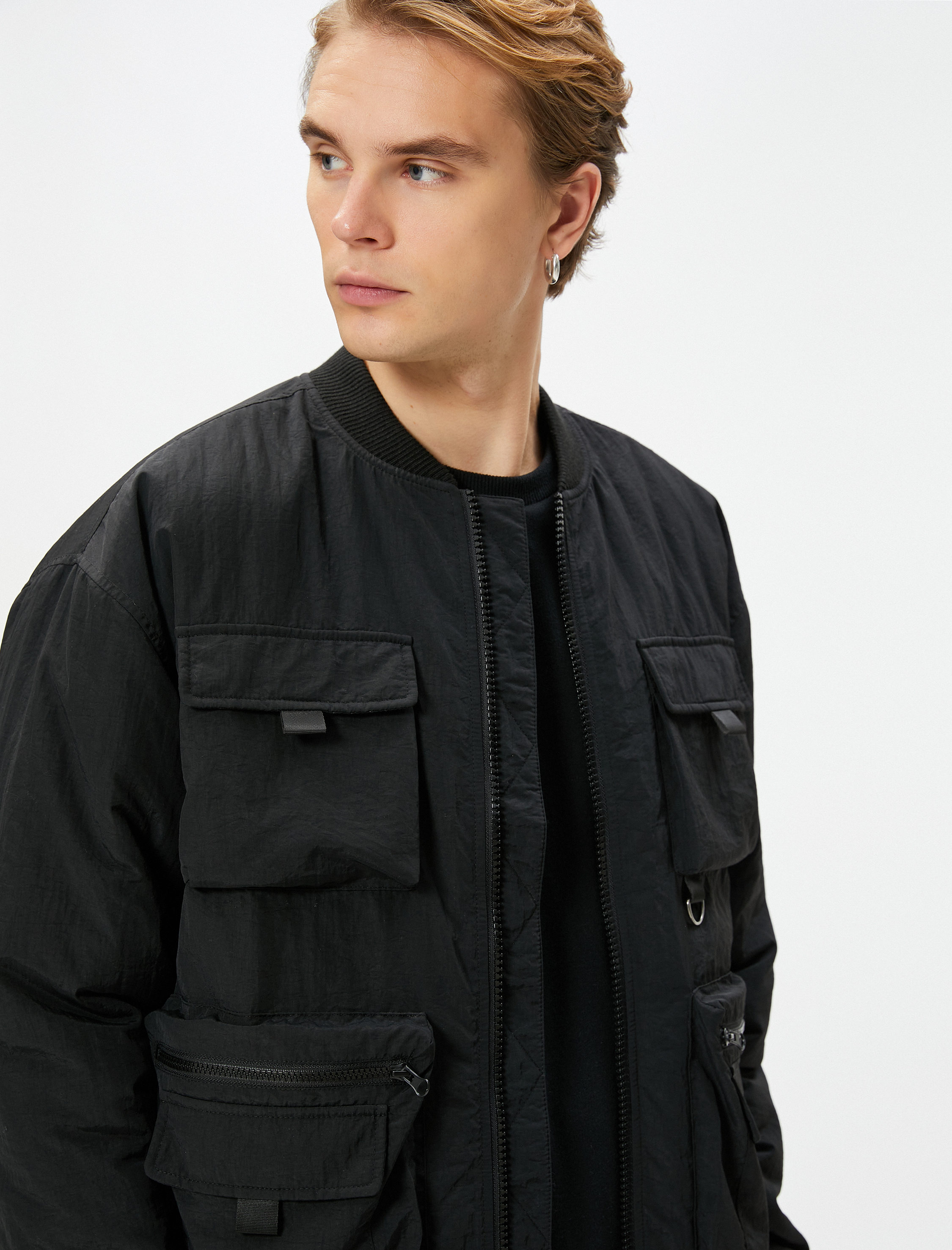 Bomber Ceket Kolej Yaka Cep Detaylı Fermuarlı