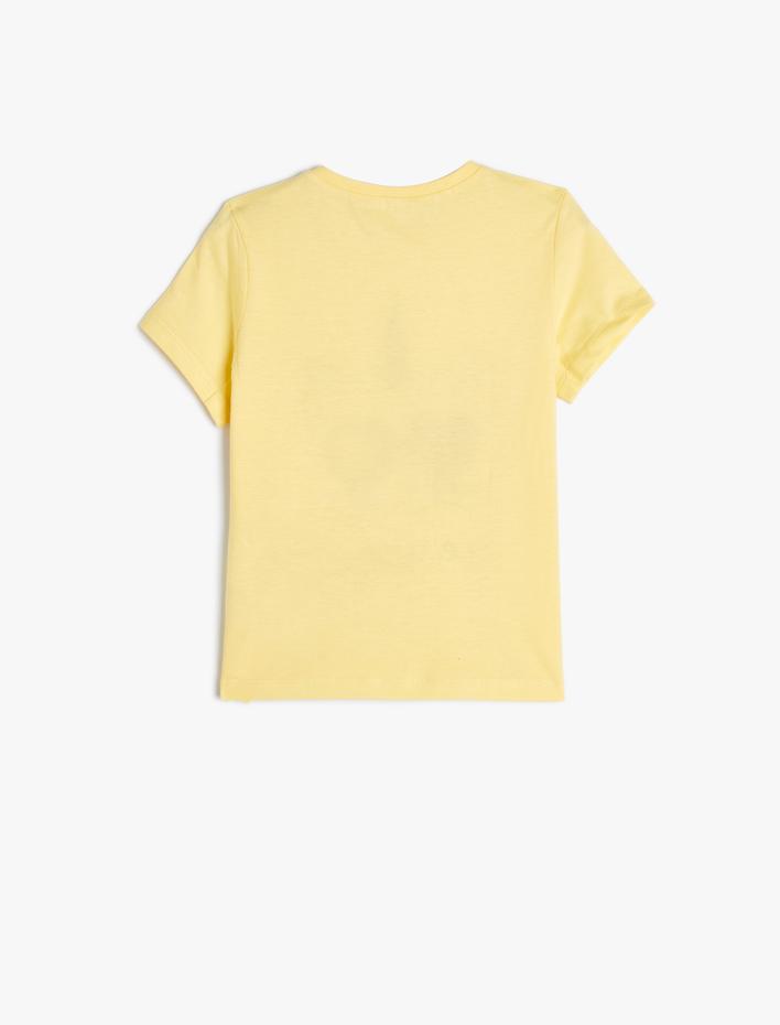 Kız Çocuk Kedili Tişört Kısa Kollu Bisiklet Yaka Pamuklu