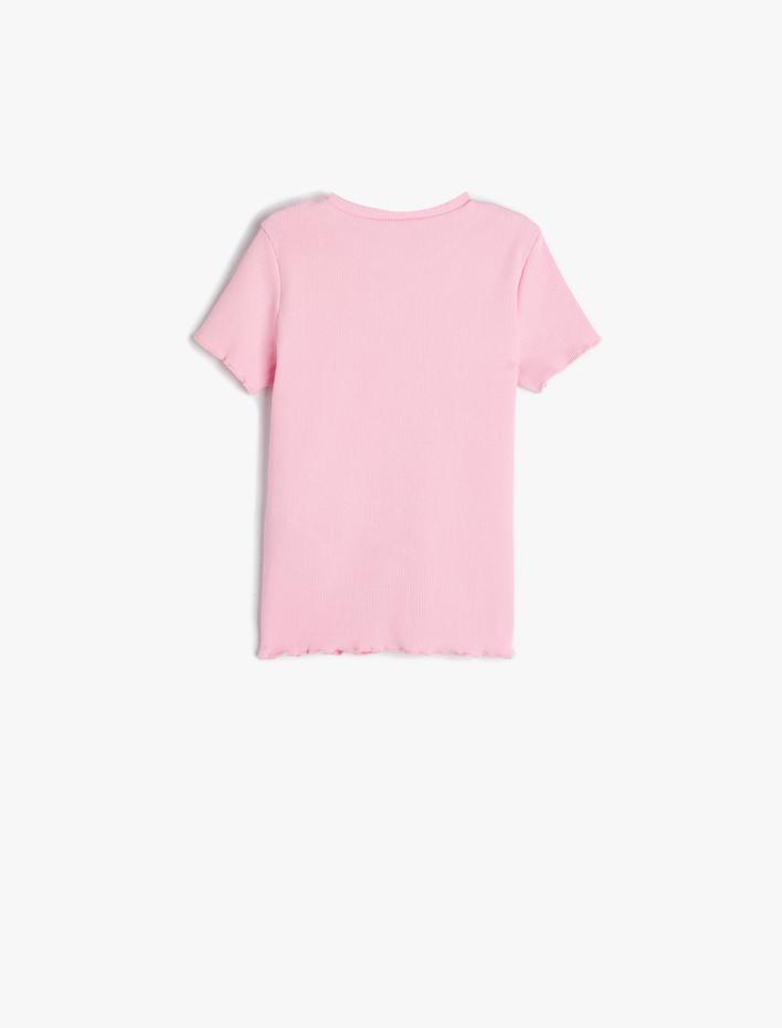 Kız Bebek Tişört Kısa Kollu Bisiklet Yaka Ribanalı İşleme Detaylı Pamuklu