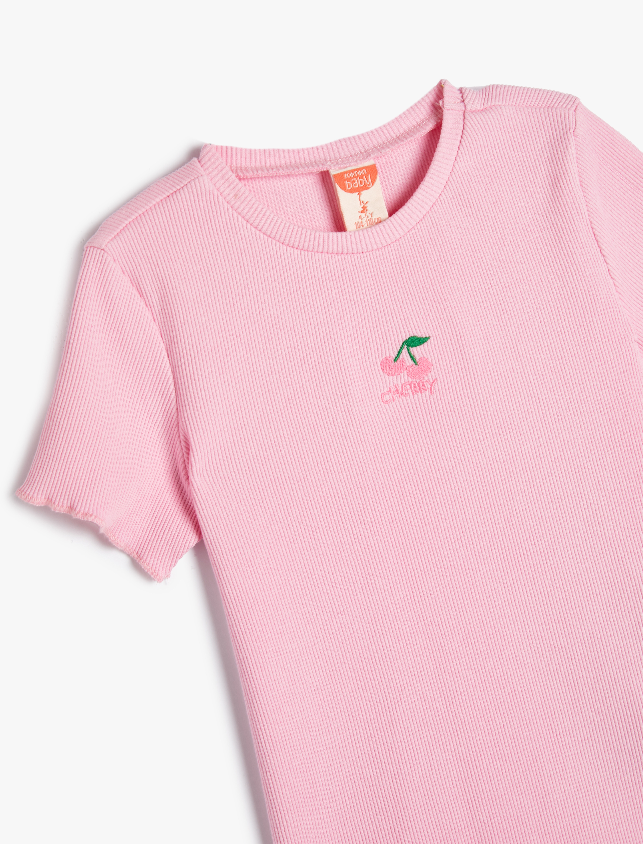  Kız Bebek Tişört Kısa Kollu Bisiklet Yaka Ribanalı İşleme Detaylı Pamuklu