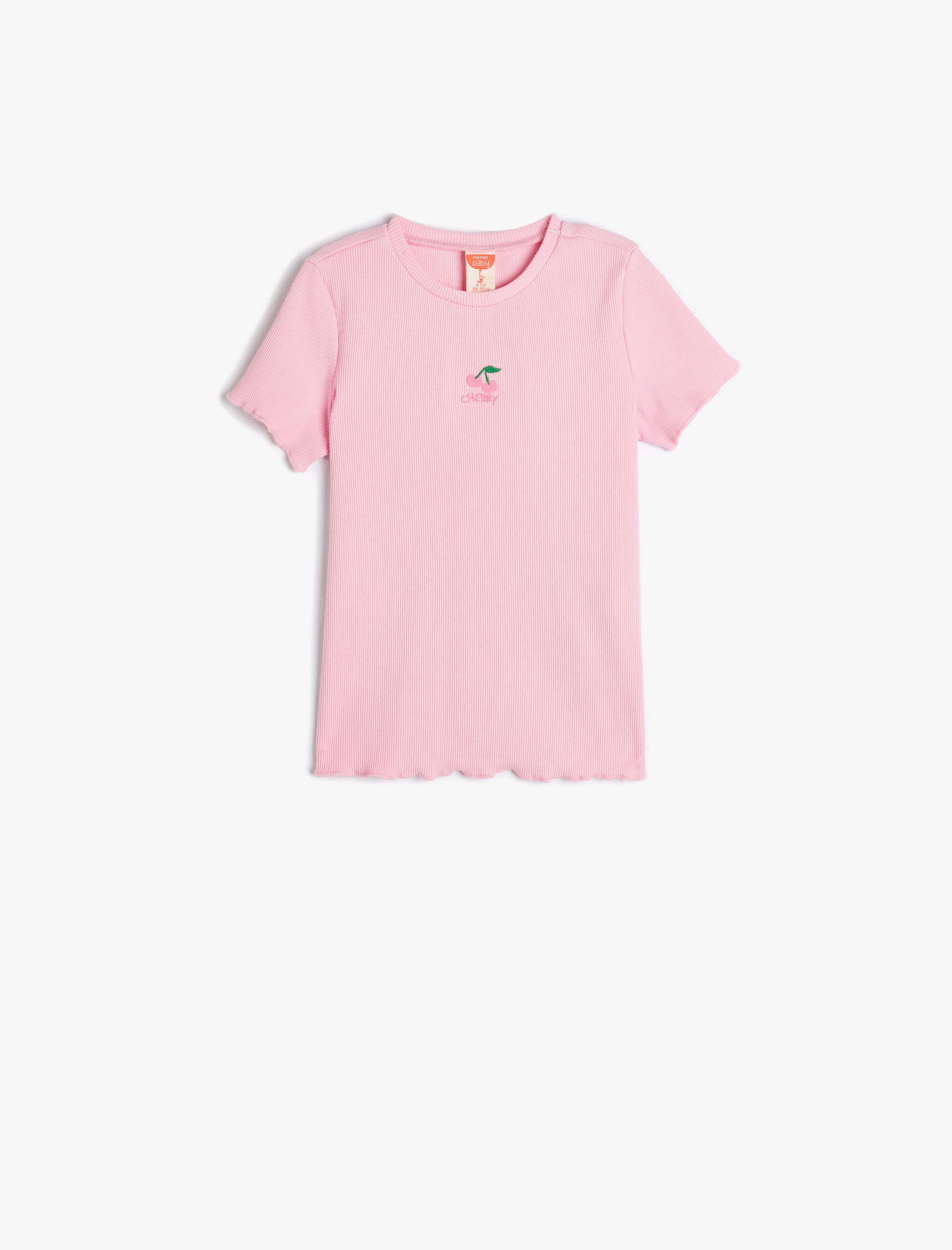  Kız Bebek Tişört Kısa Kollu Bisiklet Yaka Ribanalı İşleme Detaylı Pamuklu