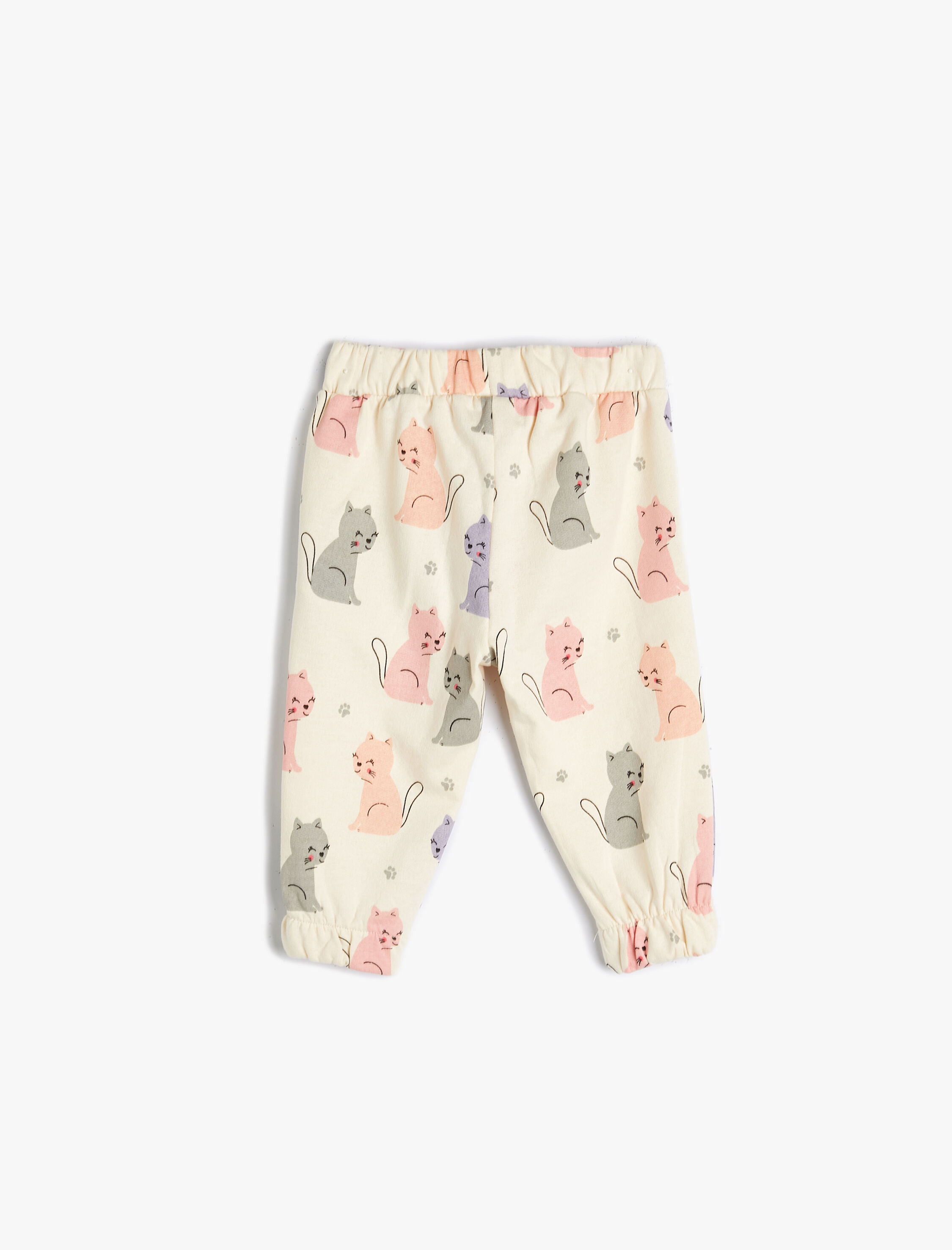  Kız Bebek Jogger Eşofman Altı Kedi Baskılı Beli Bağcıklı Pamuklu