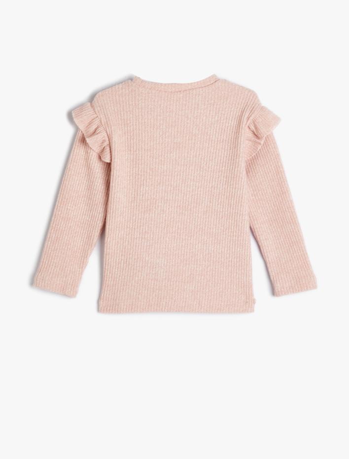 Kız Bebek Basic Tişört Fırfır Detaylı Uzun Kollu Kaşkorse Bisiklet Yaka Yumuşak Dokulu