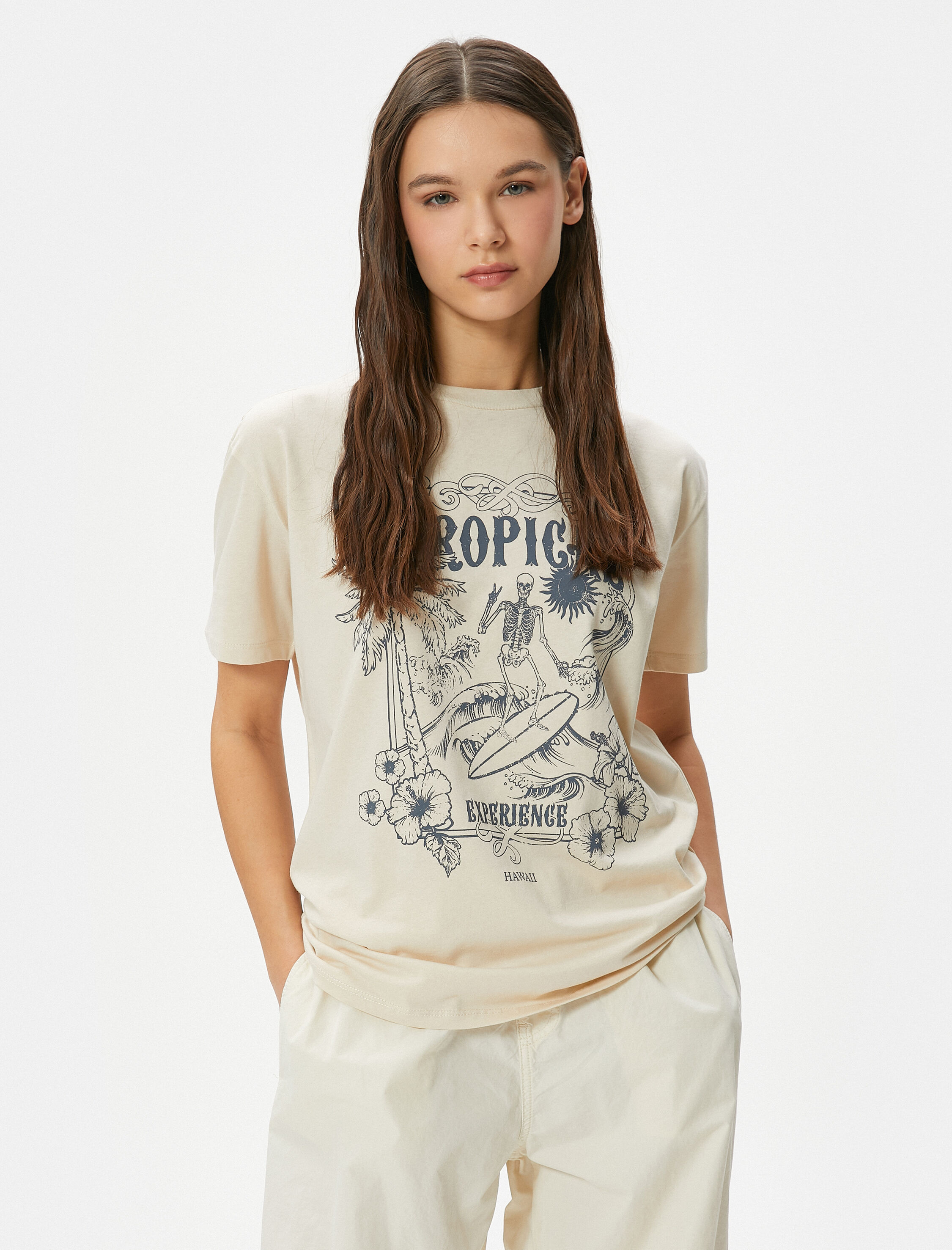   Baskılı Tişört Kısa Kollu Bisiklet Yaka Pamuklu