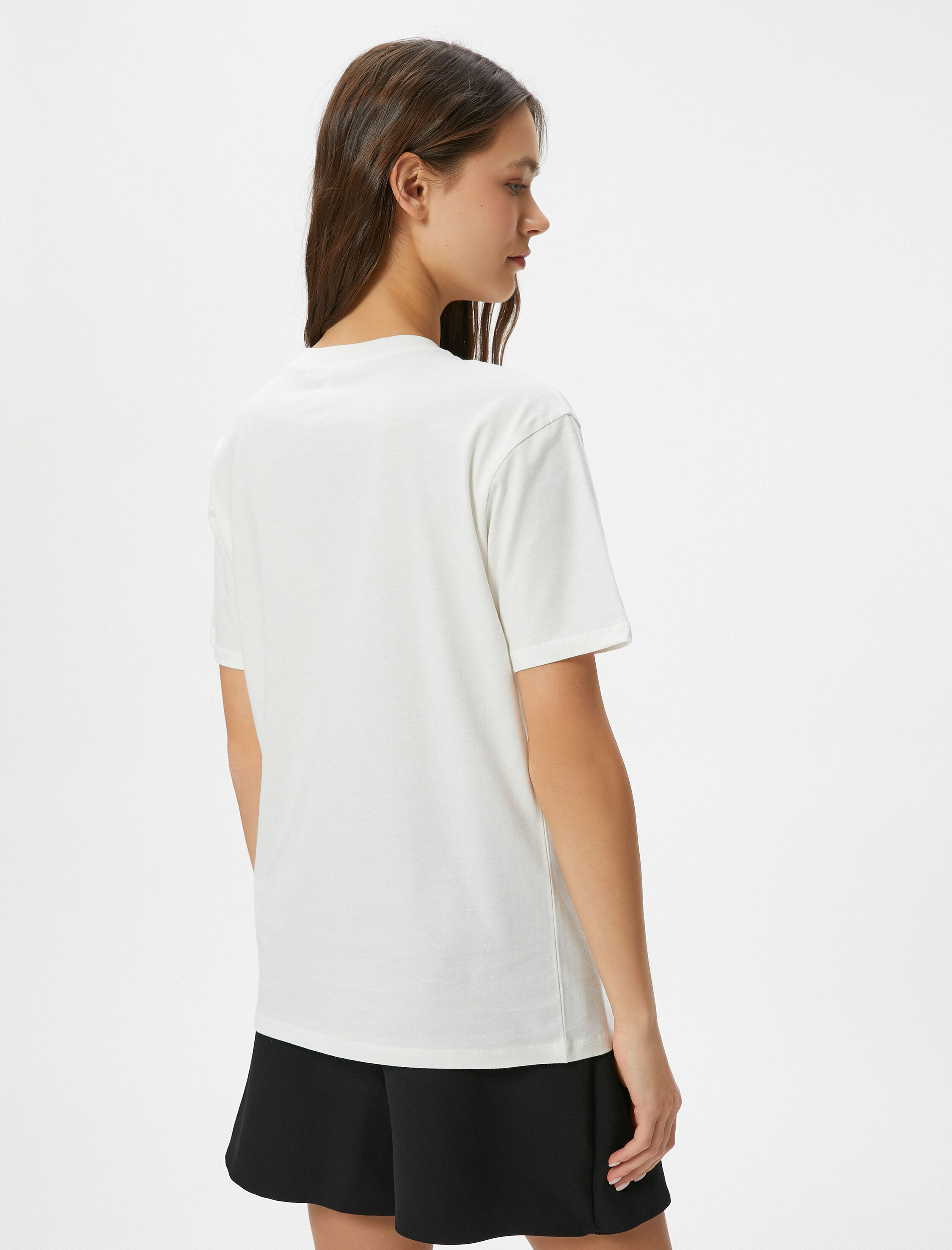 Kedi Baskılı Tişört Kısa Kollu Bisiklet Yaka Pamuklu