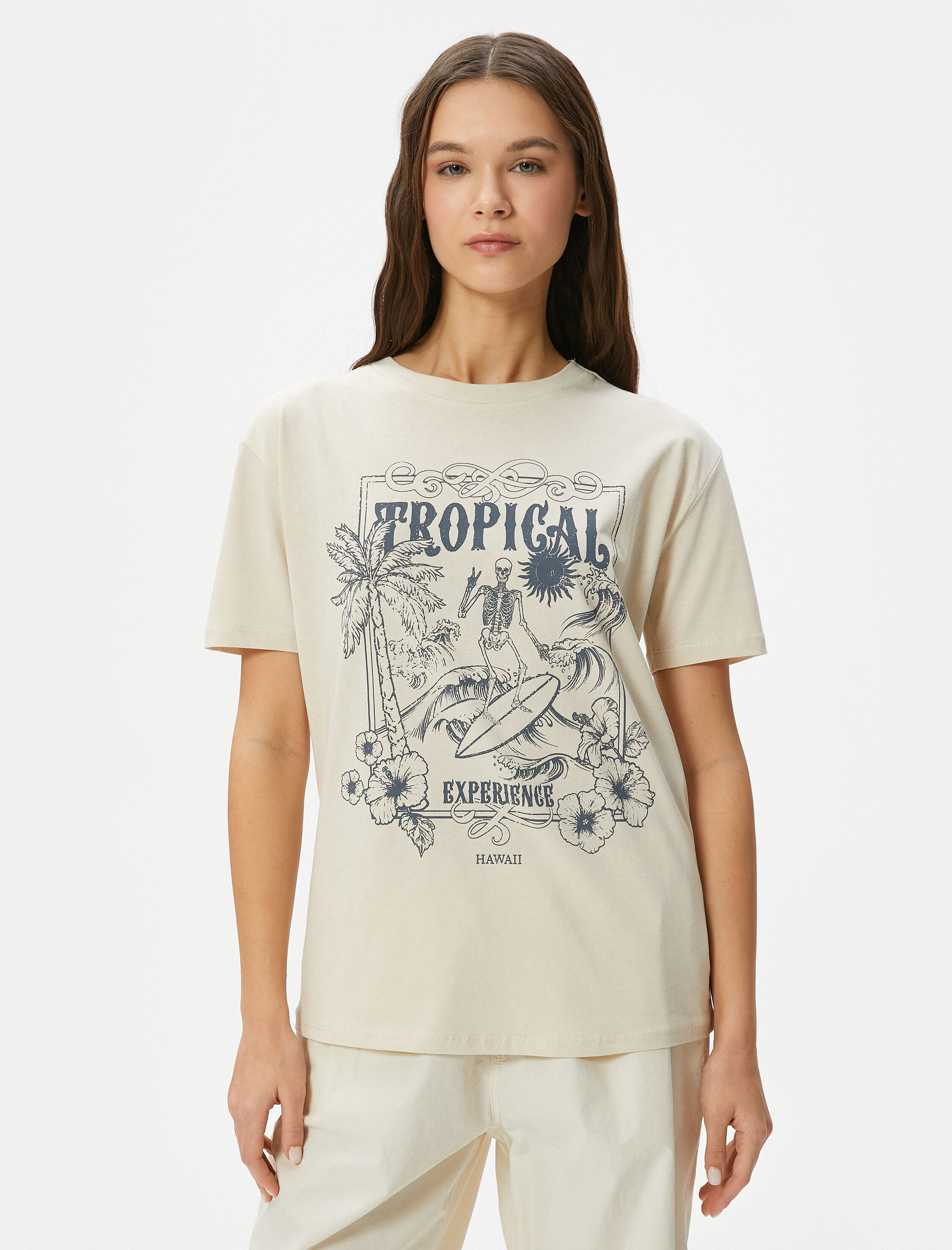   Baskılı Tişört Kısa Kollu Bisiklet Yaka Pamuklu