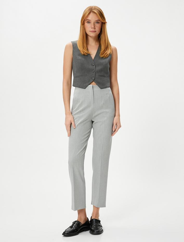  Kumaş Chino Pantolon Yüksek Bel Cepli