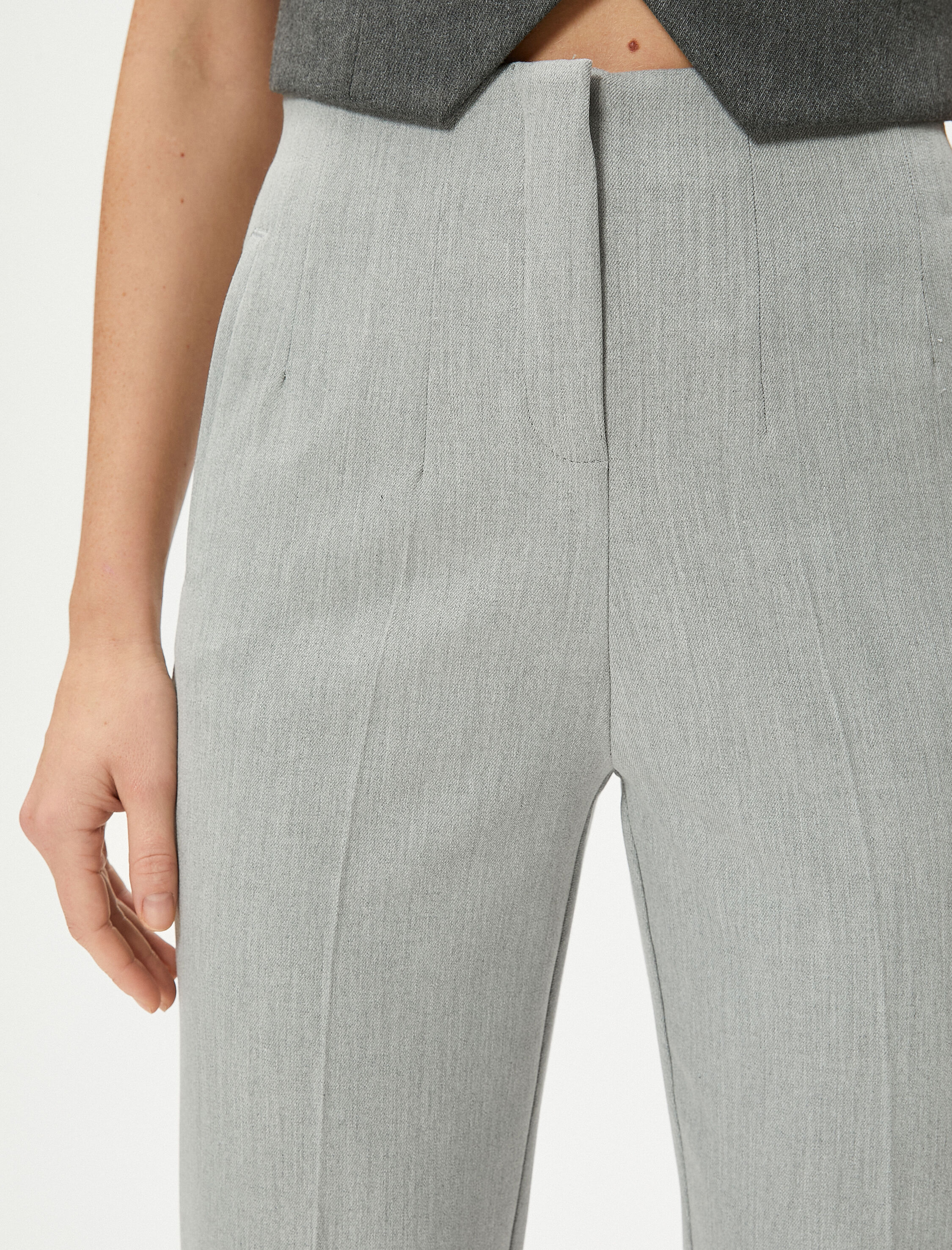   Kumaş Chino Pantolon Yüksek Bel Cepli