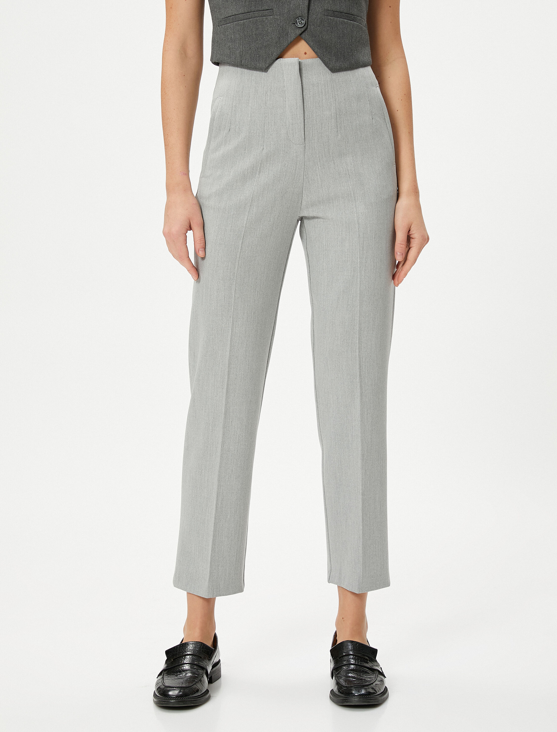   Kumaş Chino Pantolon Yüksek Bel Cepli