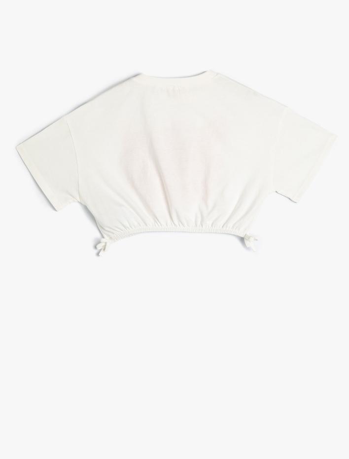 Kız Çocuk Crop Tişört Kolej Baskılı Kısa Kollu Bisiklet Yaka Pamuklu