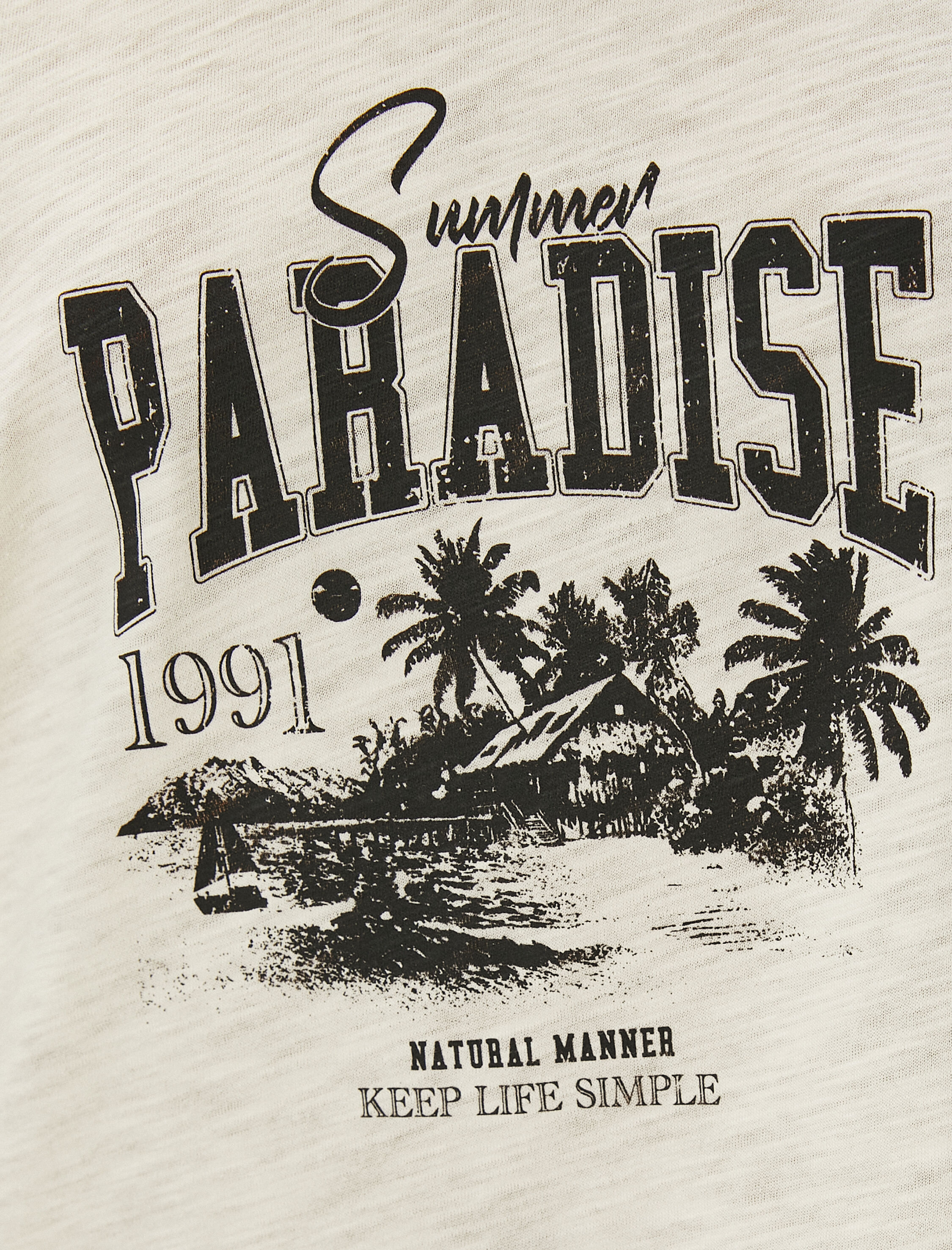 Kayık Yaka Tişört Baskılı Kısa Kollu Pamuklu