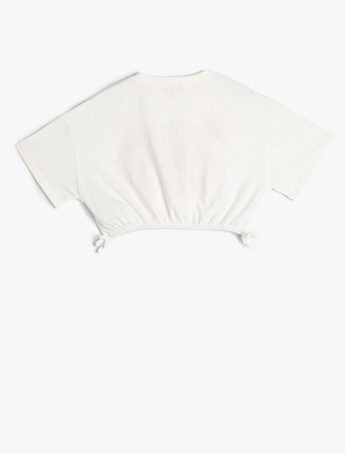 Kız Çocuk Crop Tişört Slogan Baskılı Kısa Kollu Bisiklet Yaka Pamuklu