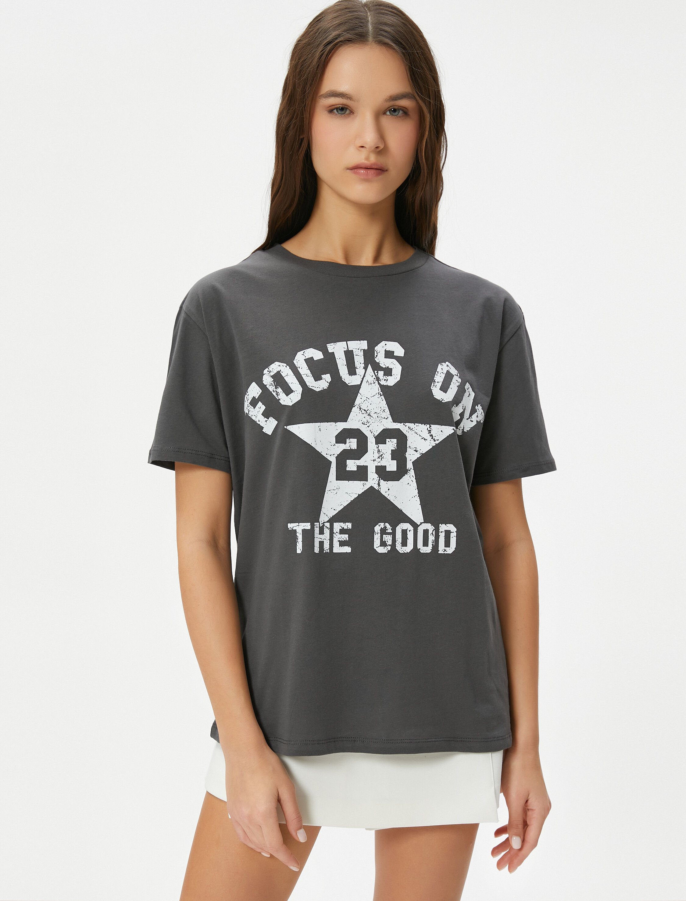   Kolej Tişört Baskılı Kısa Kollu Bisiklet Yaka Pamuklu