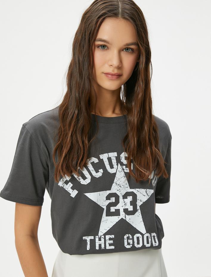  Kolej Tişört Baskılı Kısa Kollu Bisiklet Yaka Pamuklu