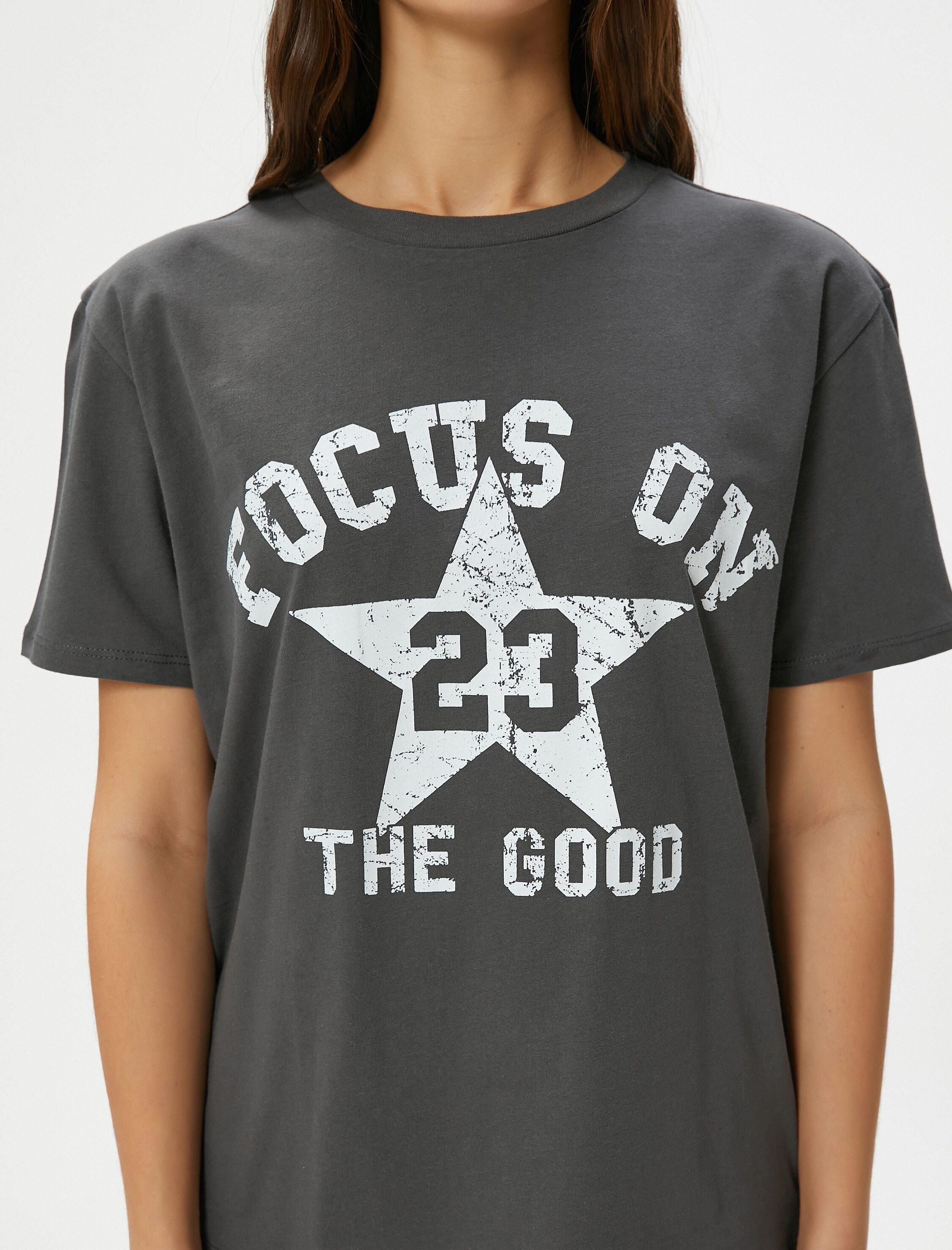   Kolej Tişört Baskılı Kısa Kollu Bisiklet Yaka Pamuklu