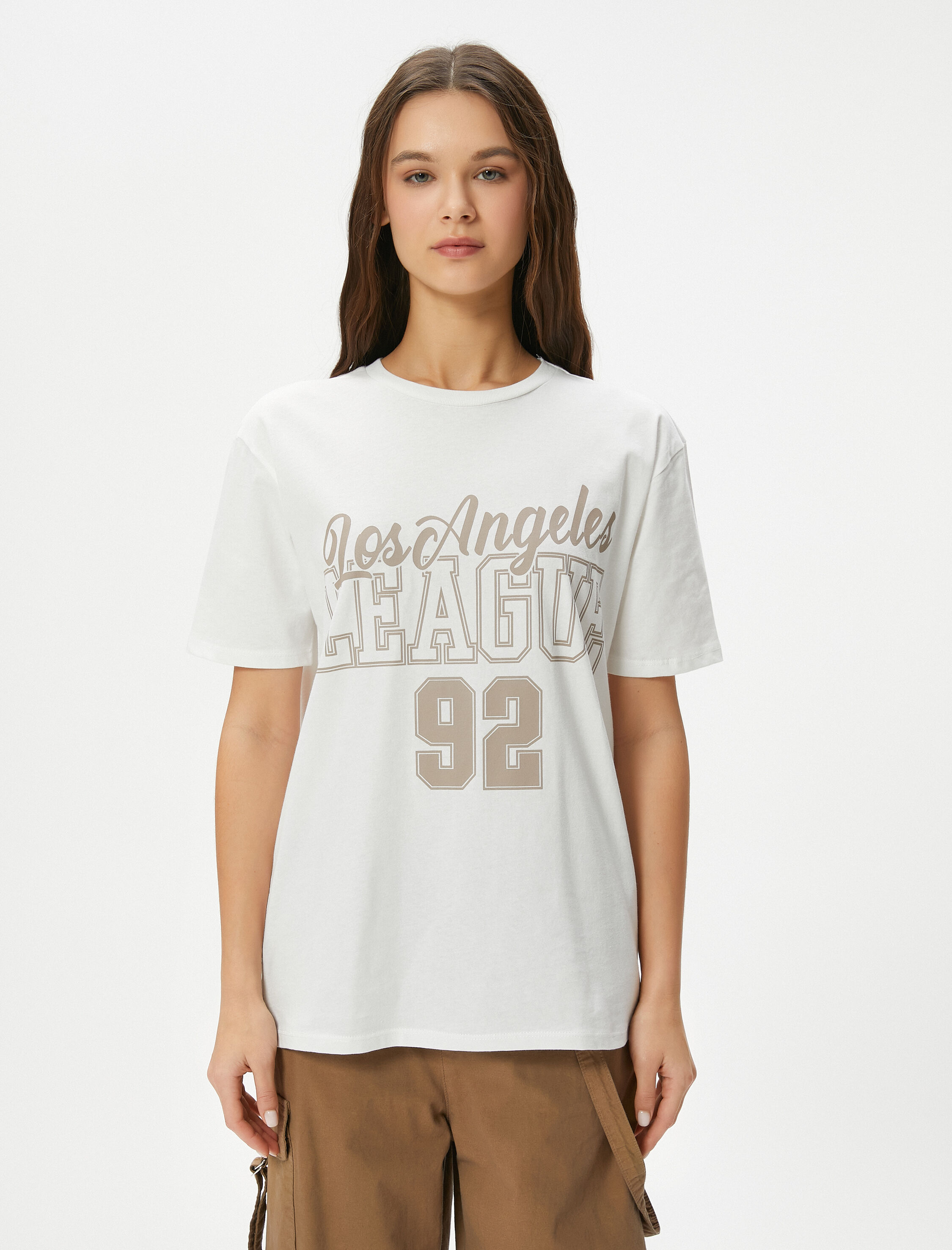   Kolej Tişört Baskılı Kısa Kollu Bisiklet Yaka Pamuklu