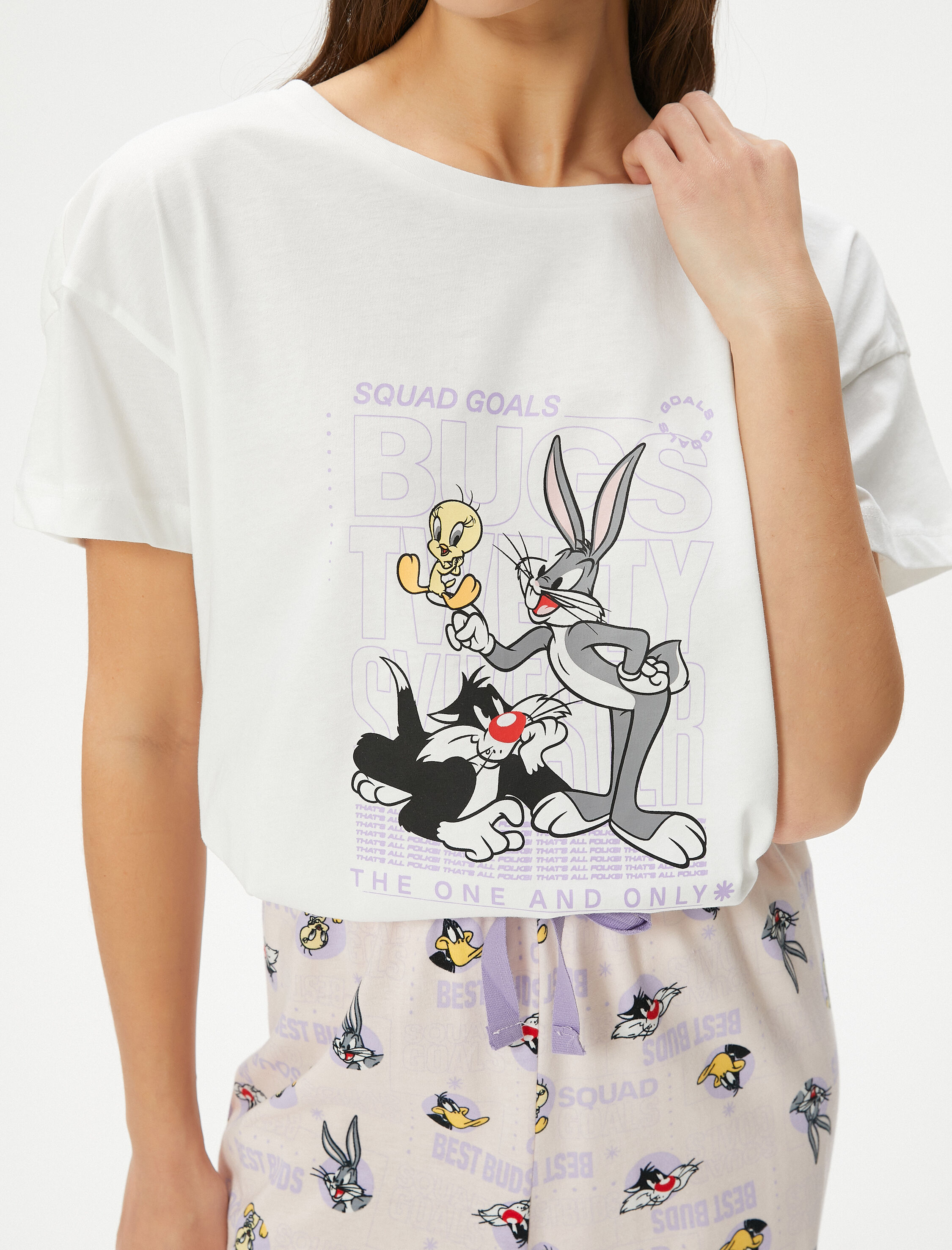   Looney Tunes Lisanslı Pijama Takımı Baskılı Bisiklet Yaka Pamuklu