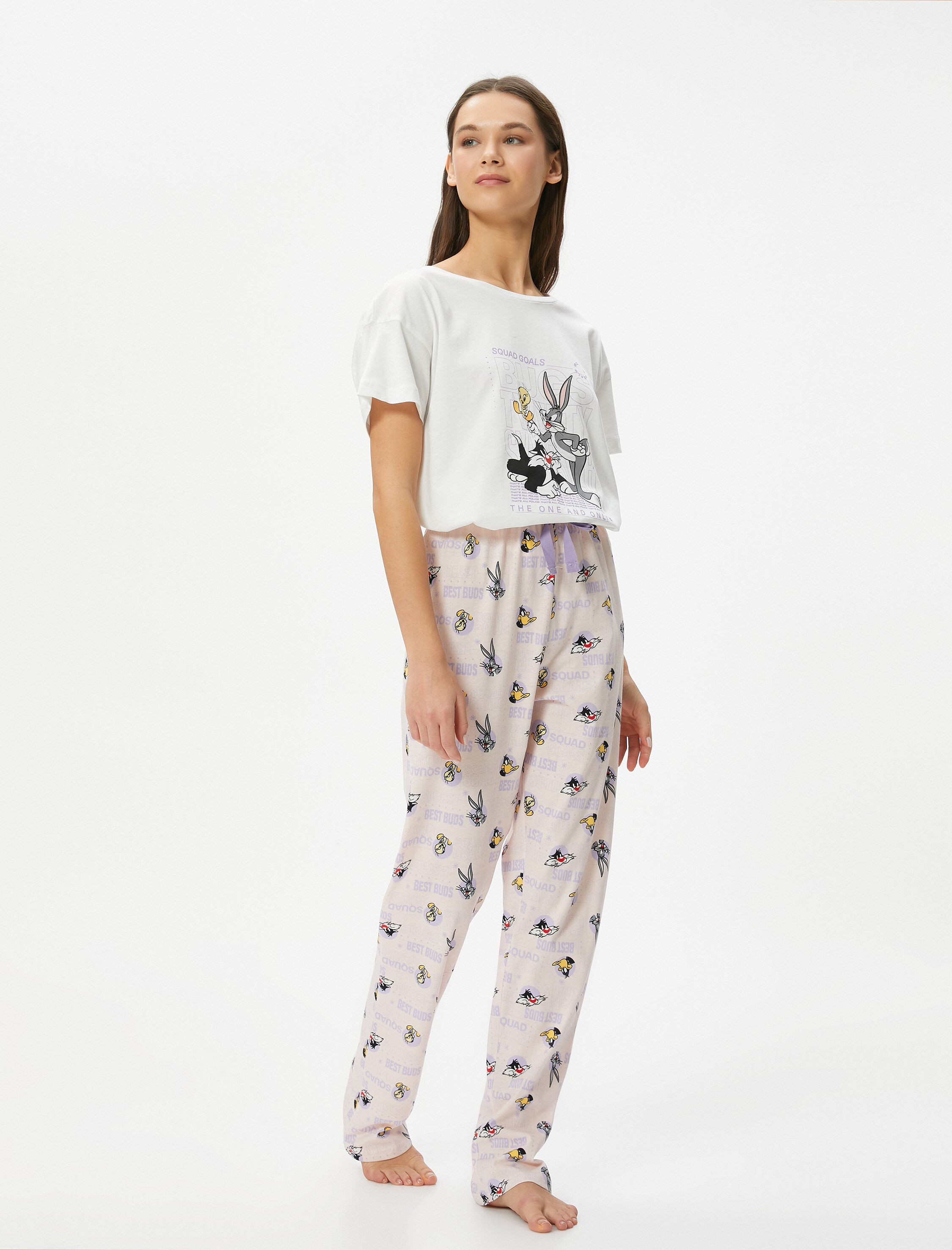   Looney Tunes Lisanslı Pijama Takımı Baskılı Bisiklet Yaka Pamuklu