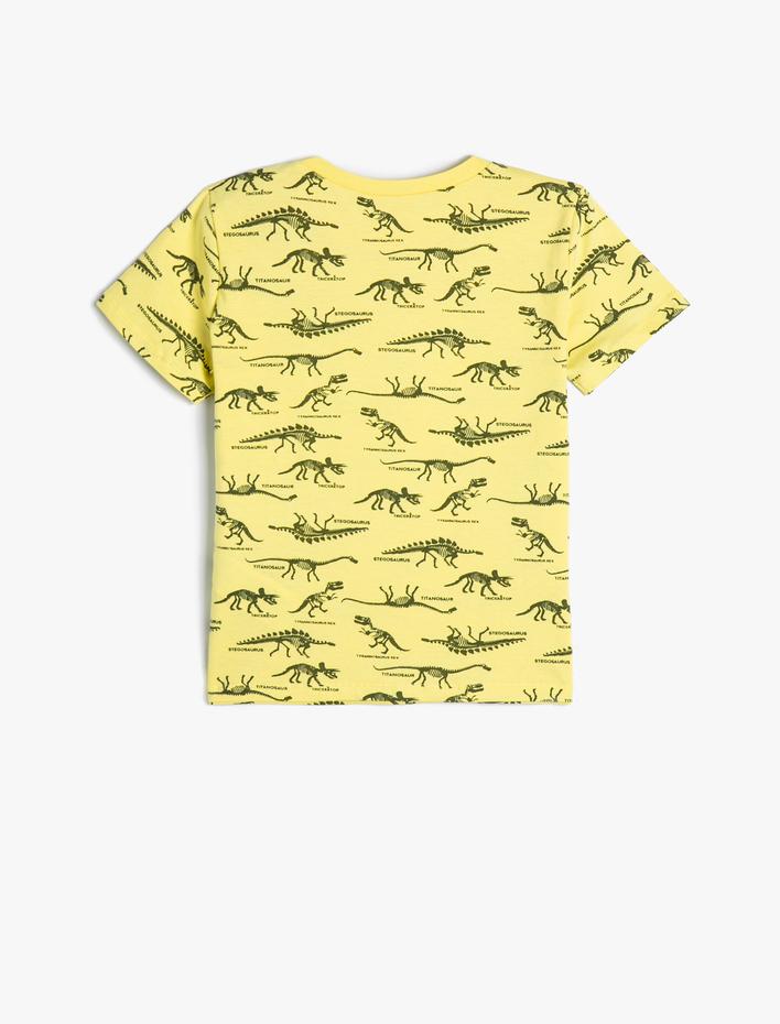 Erkek Çocuk Dinozor Baskılı Tişört Kısa Kollu Bisiklet Yaka Pamuklu
