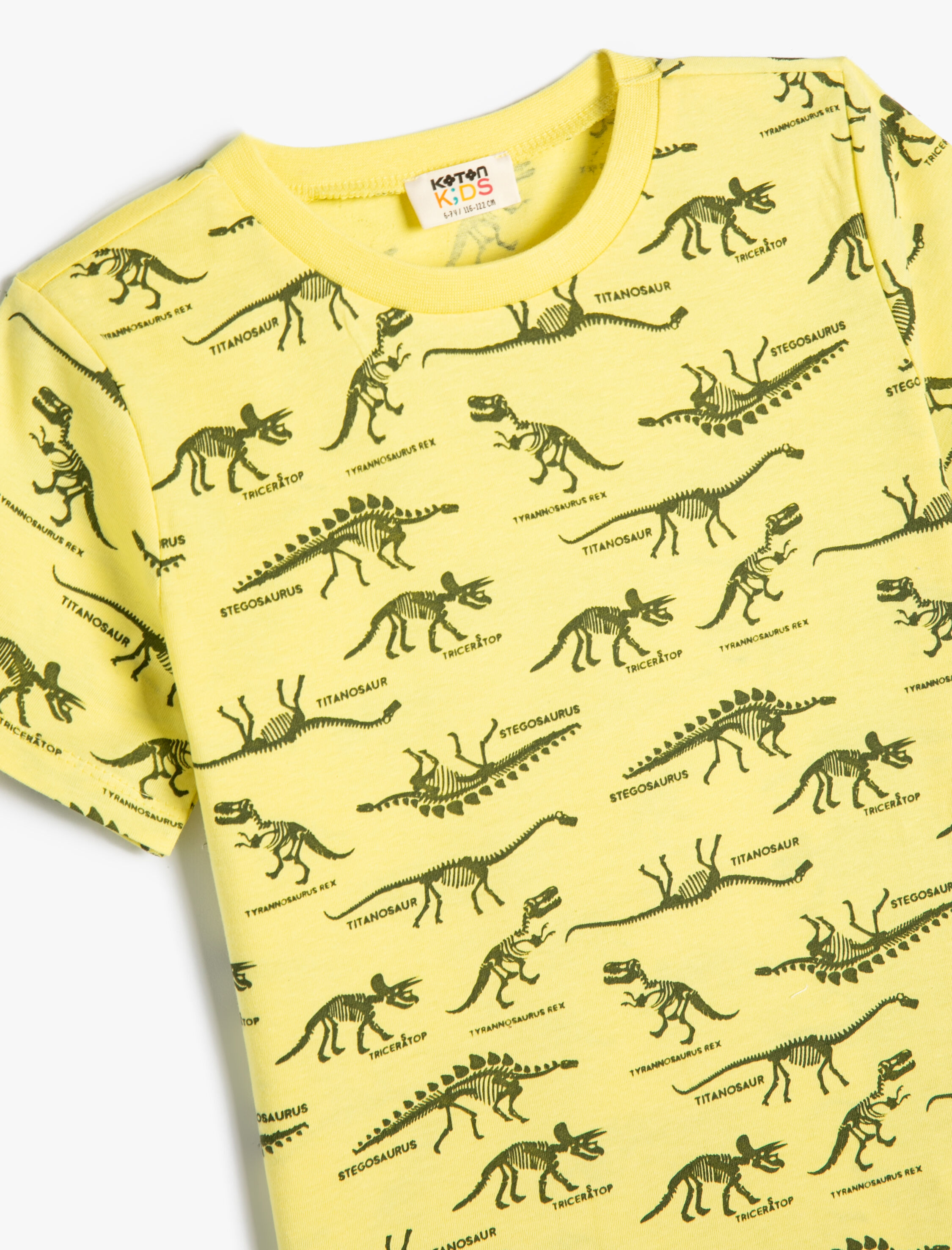  Erkek Çocuk Dinozor Baskılı Tişört Kısa Kollu Bisiklet Yaka Pamuklu