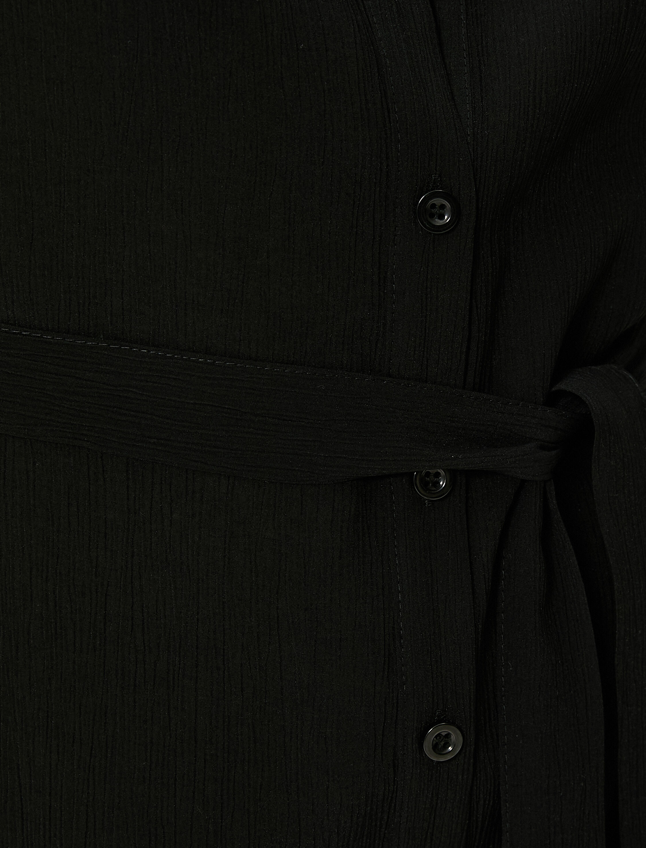   Midi Gömlek Elbise Astarsız İnce Kumaş Düğmeli Beli Kuşaklı Viskon