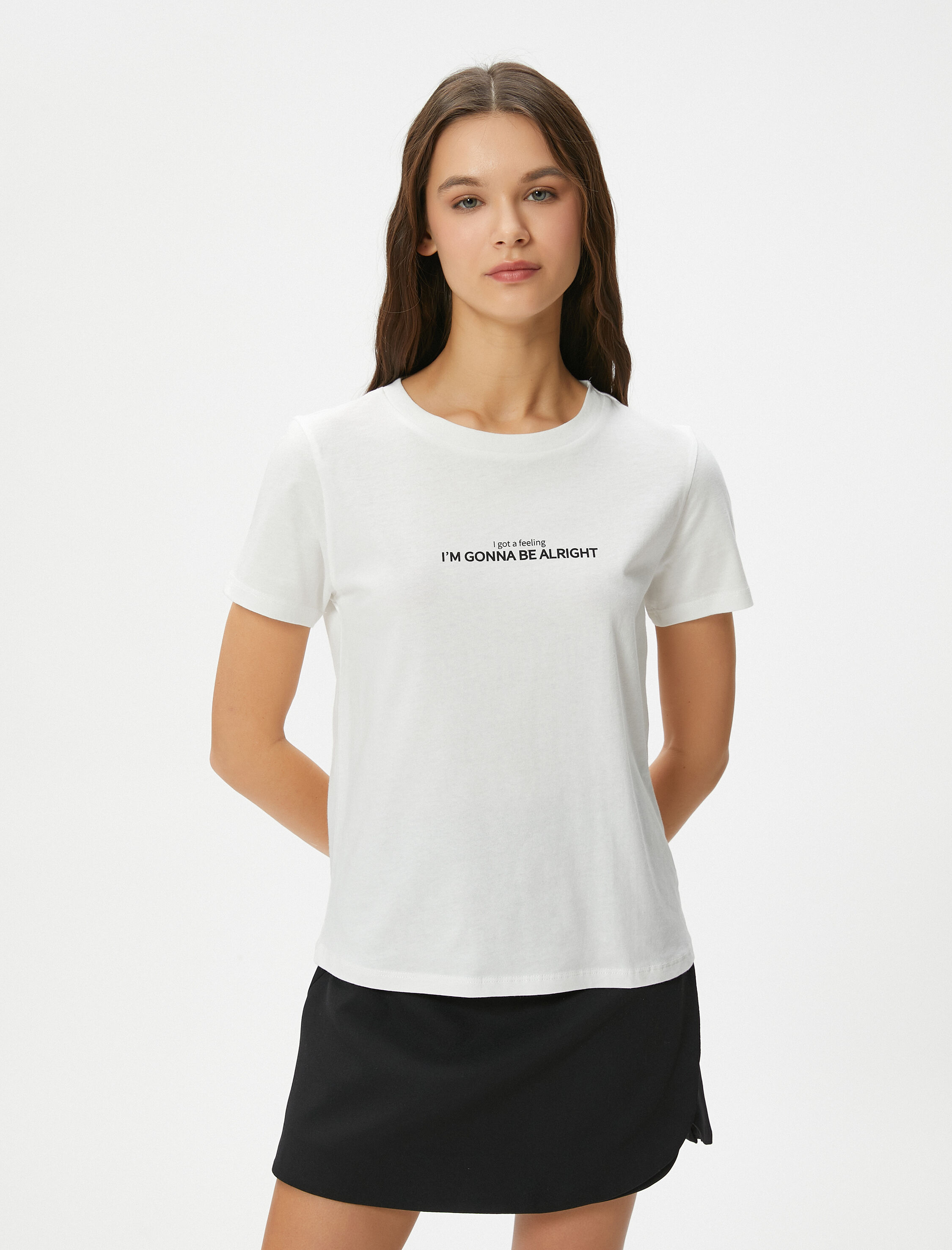   Baskılı Tişört Kısa Kollu Bisiklet Yaka Pamuklu