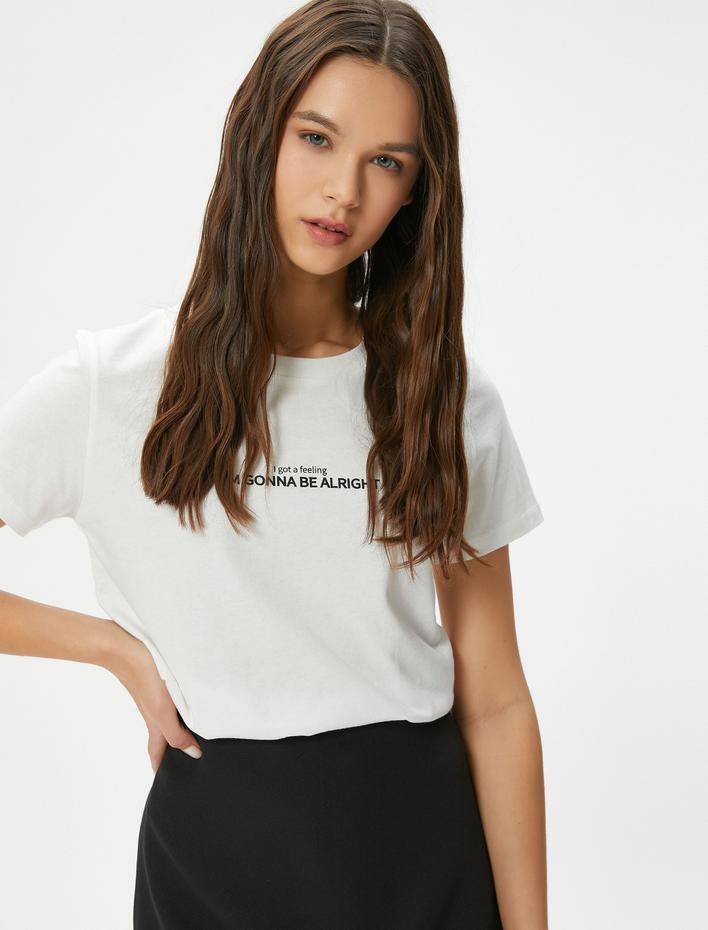  Baskılı Tişört Kısa Kollu Bisiklet Yaka Pamuklu