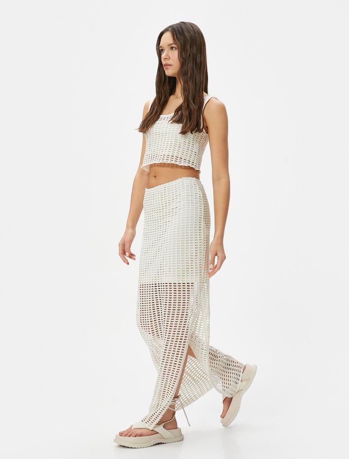  Fileli Crop Büstiyer Kalın Askılı U Yaka Slim Fit