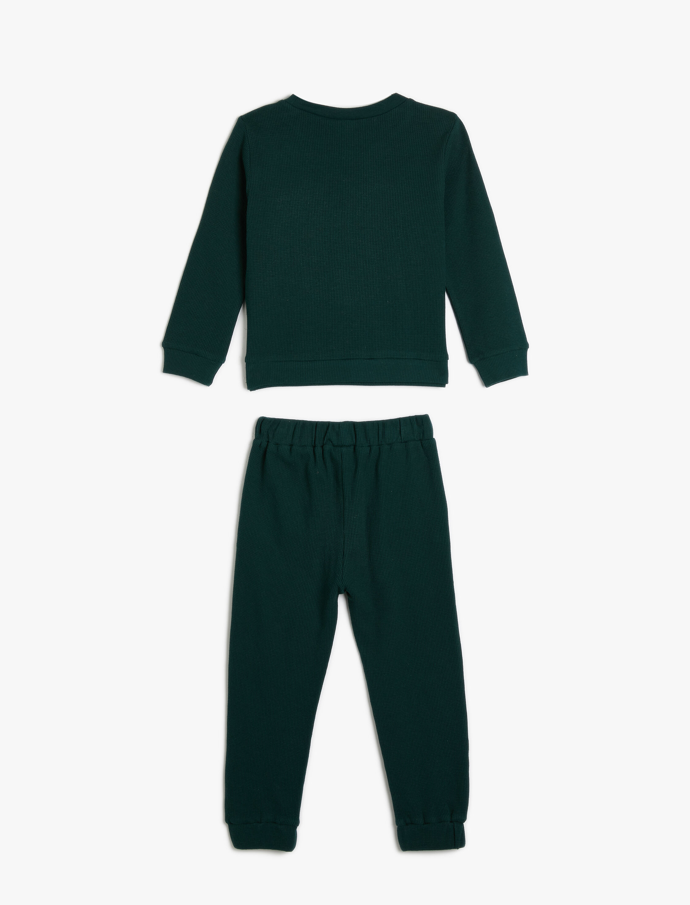  Erkek Bebek 2'li Eşofman Seti Dokulu Dinozor İşlemeli Uzun Kollu Üst ve Beli Lastikli Eşofman Altı