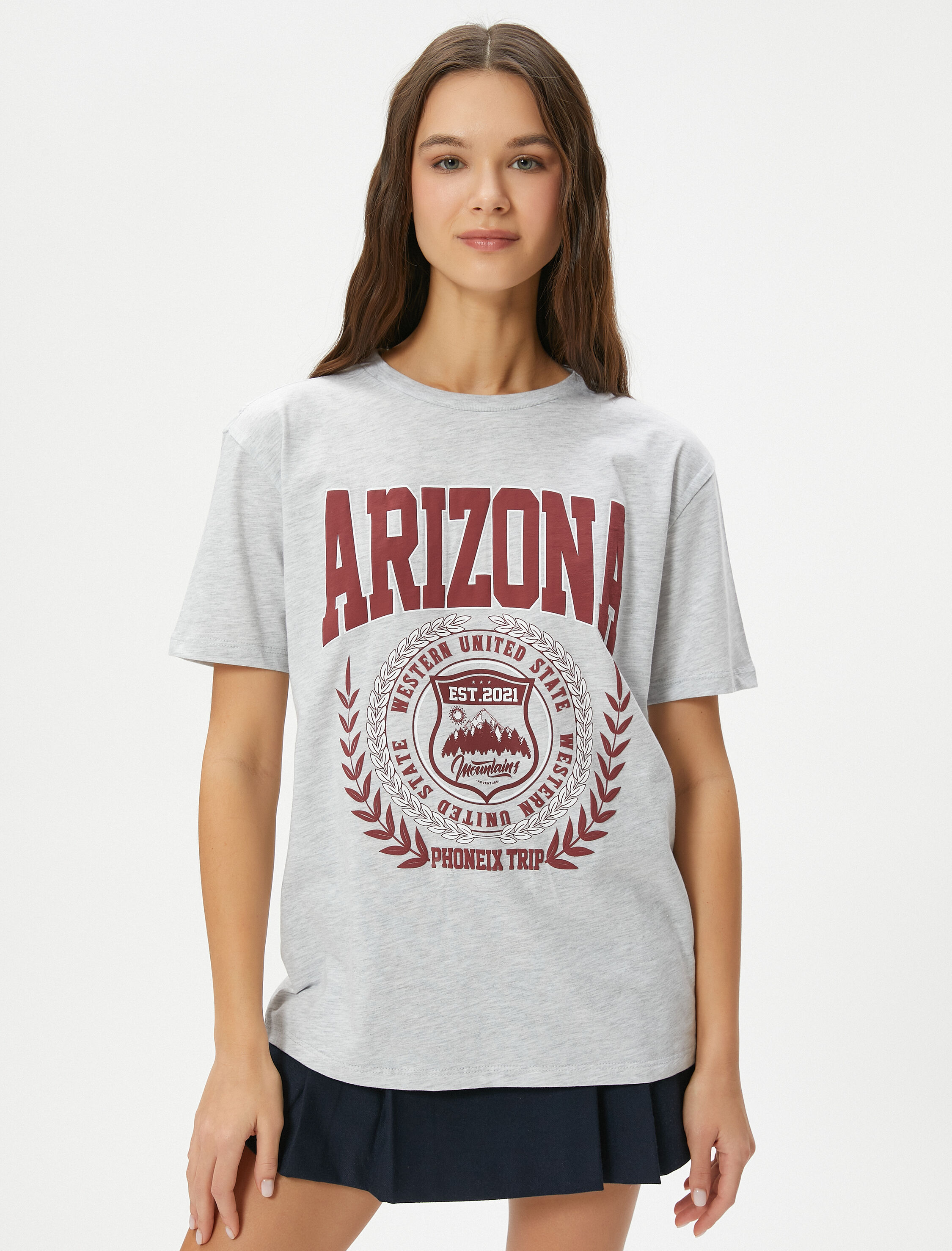 Kolej Tişört Baskılı Kısa Kollu Bisiklet Yaka Pamuklu