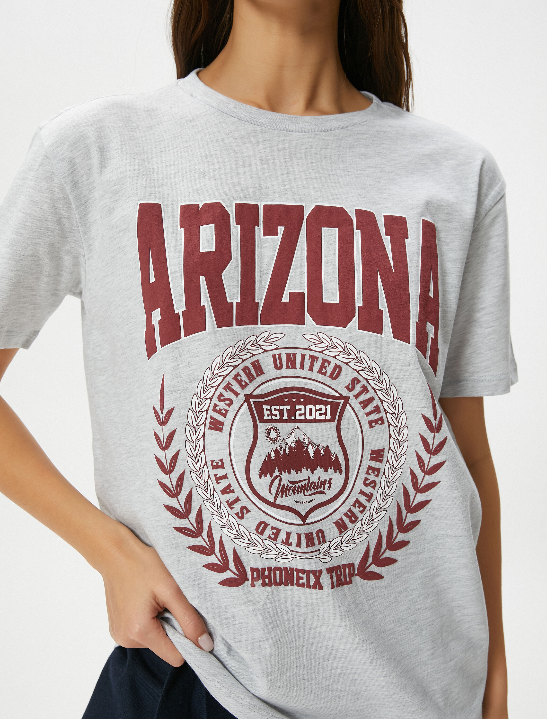 Kolej Tişört Baskılı Kısa Kollu Bisiklet Yaka Pamuklu