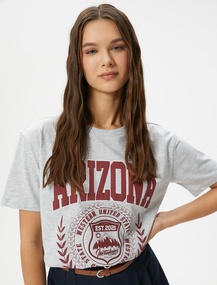  Kolej Tişört Baskılı Kısa Kollu Bisiklet Yaka Pamuklu