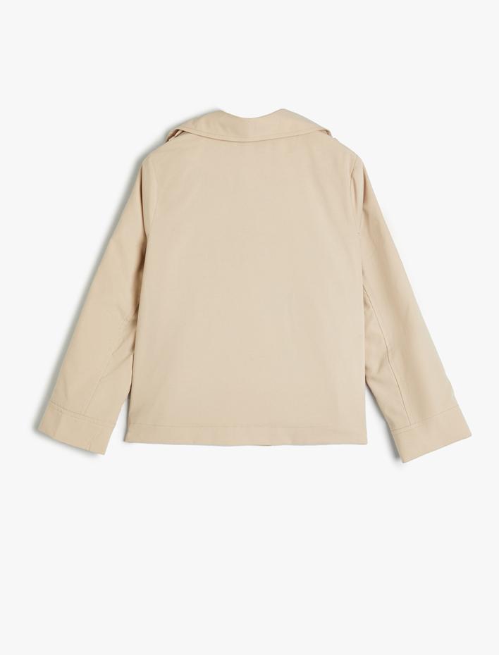 Kız Çocuk Ceket Kruvaze Yaka Trençkot Uzun Kollu Düğme Kapamalı Cep Detaylı