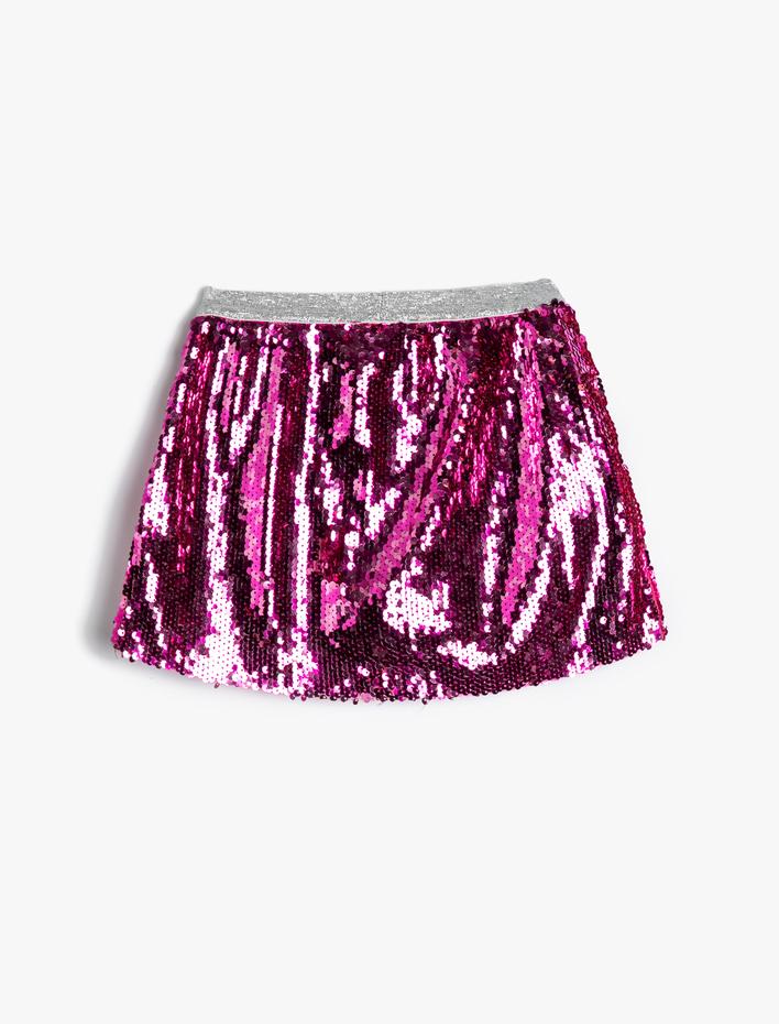 Kız Çocuk Pullu Payetli Etek Mini Beli Lastikli