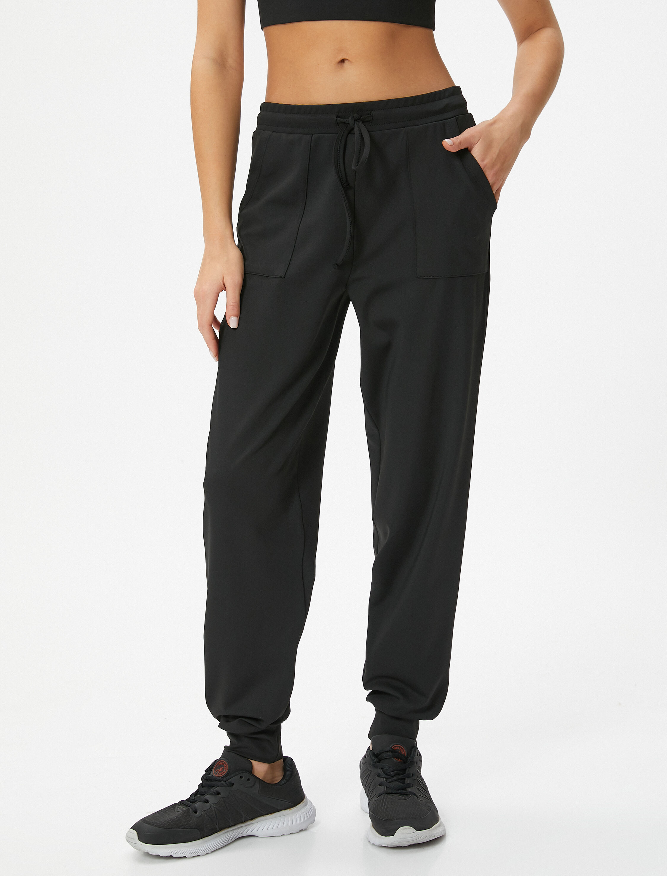   Spor Jogger Eşofman Altı Rahat Kalıp Yüksek Bel Beli Bağlamalı Cepli