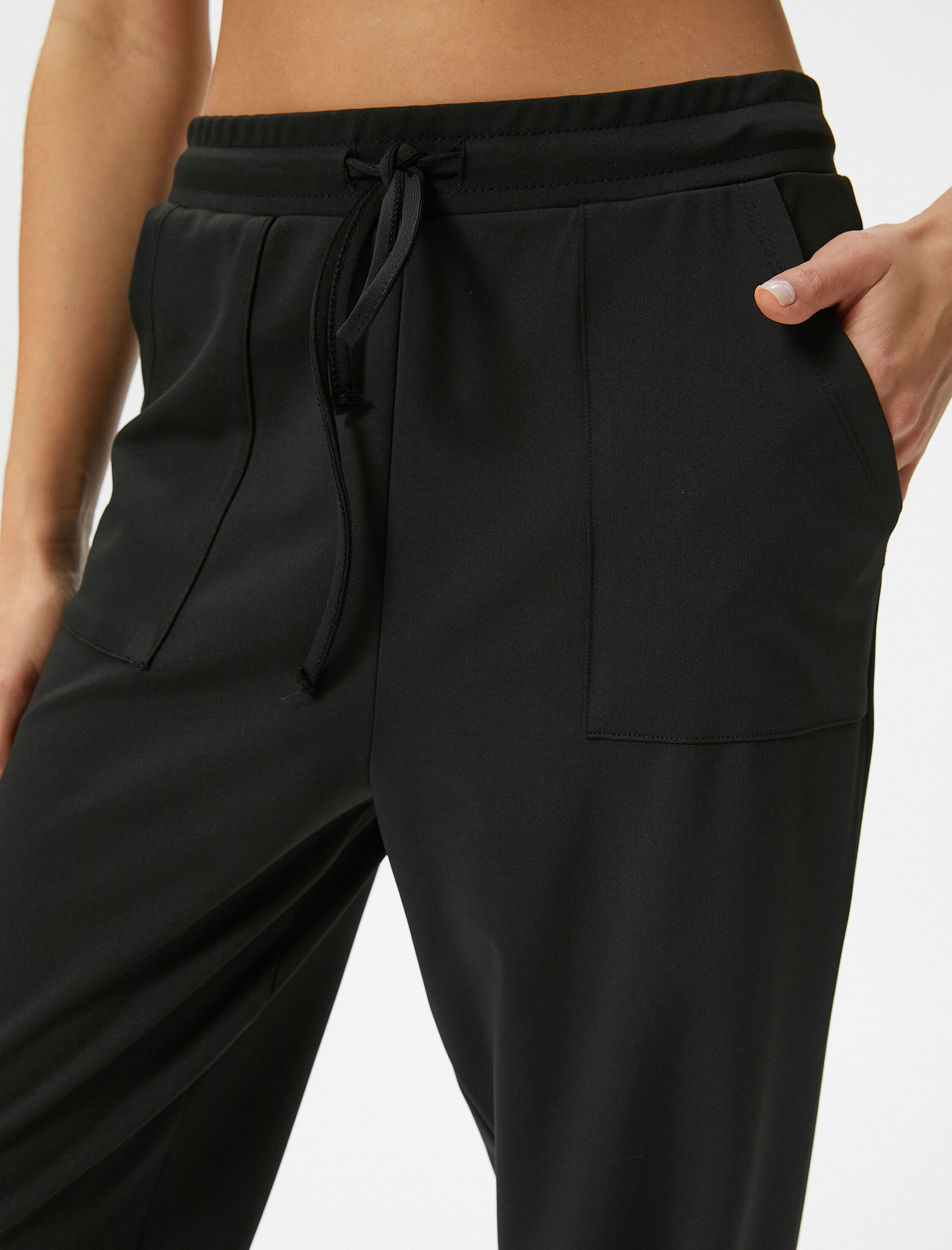   Spor Jogger Eşofman Altı Rahat Kalıp Yüksek Bel Beli Bağlamalı Cepli