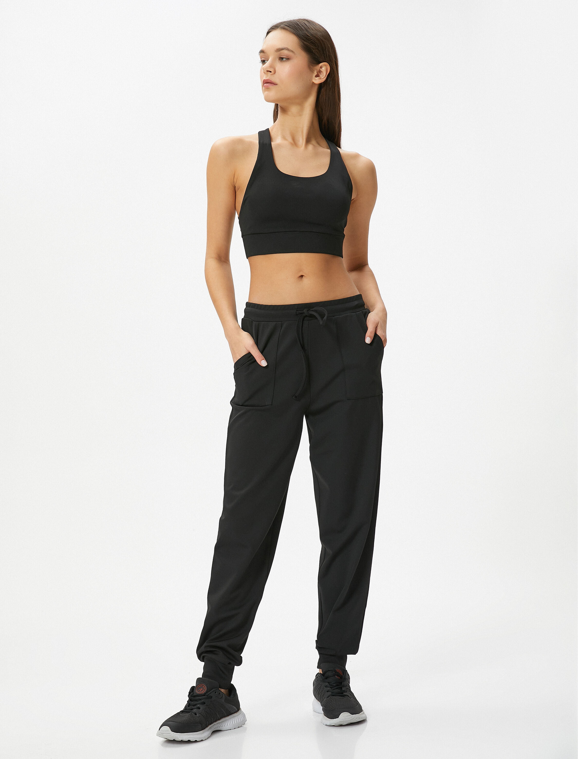   Spor Jogger Eşofman Altı Rahat Kalıp Yüksek Bel Beli Bağlamalı Cepli