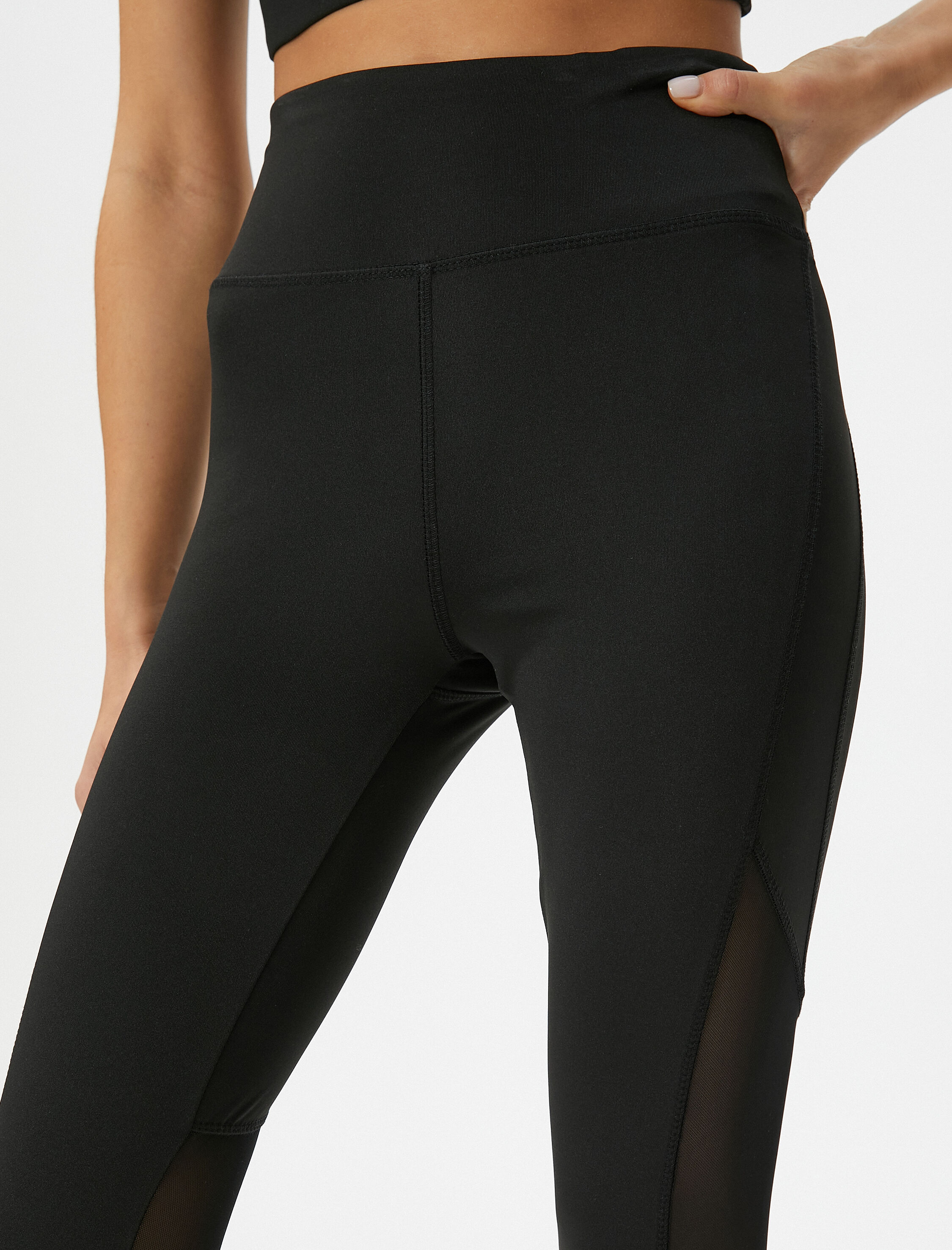   Tül Detaylı Spor Tayt Yüksek Bel Skinny