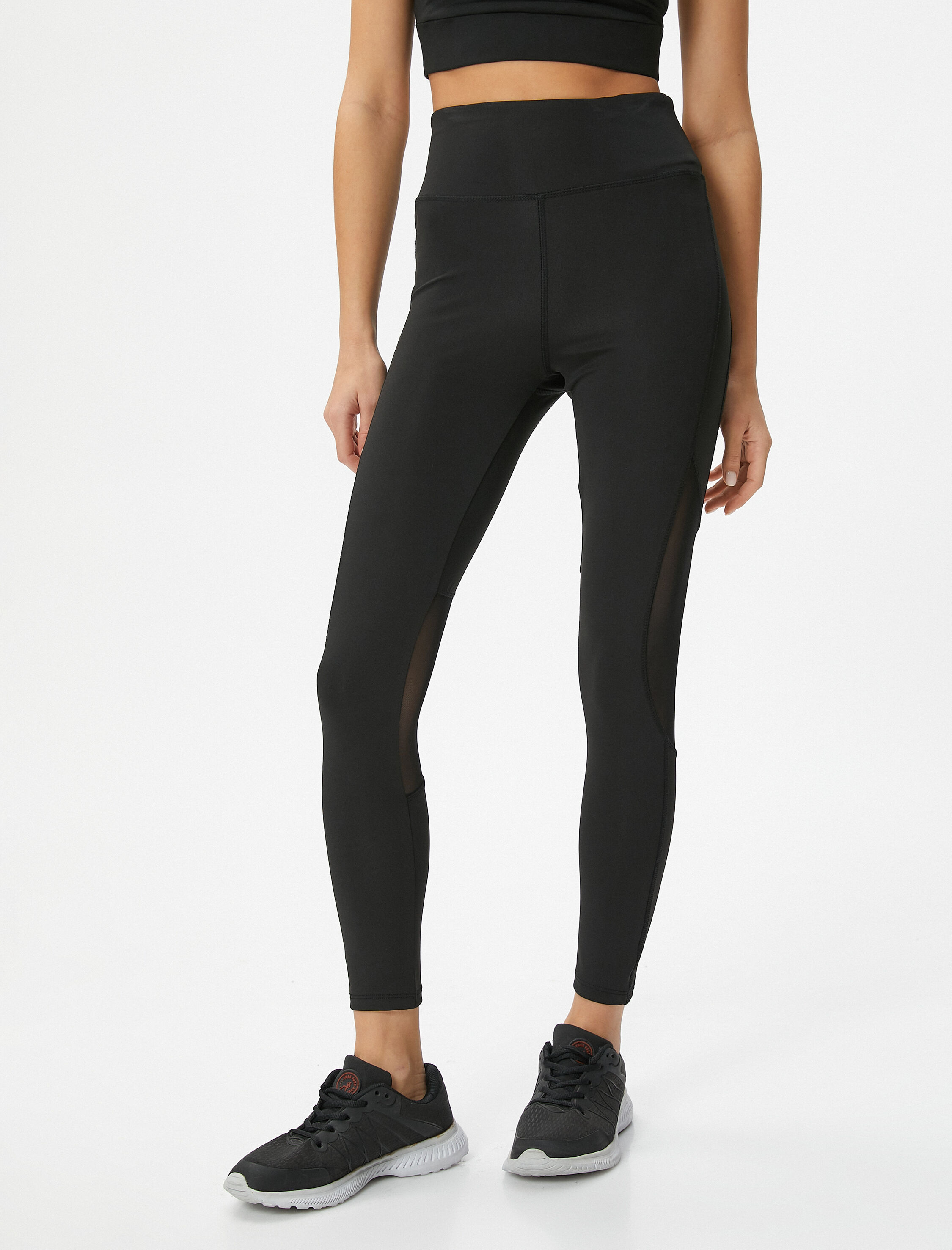   Tül Detaylı Spor Tayt Yüksek Bel Skinny