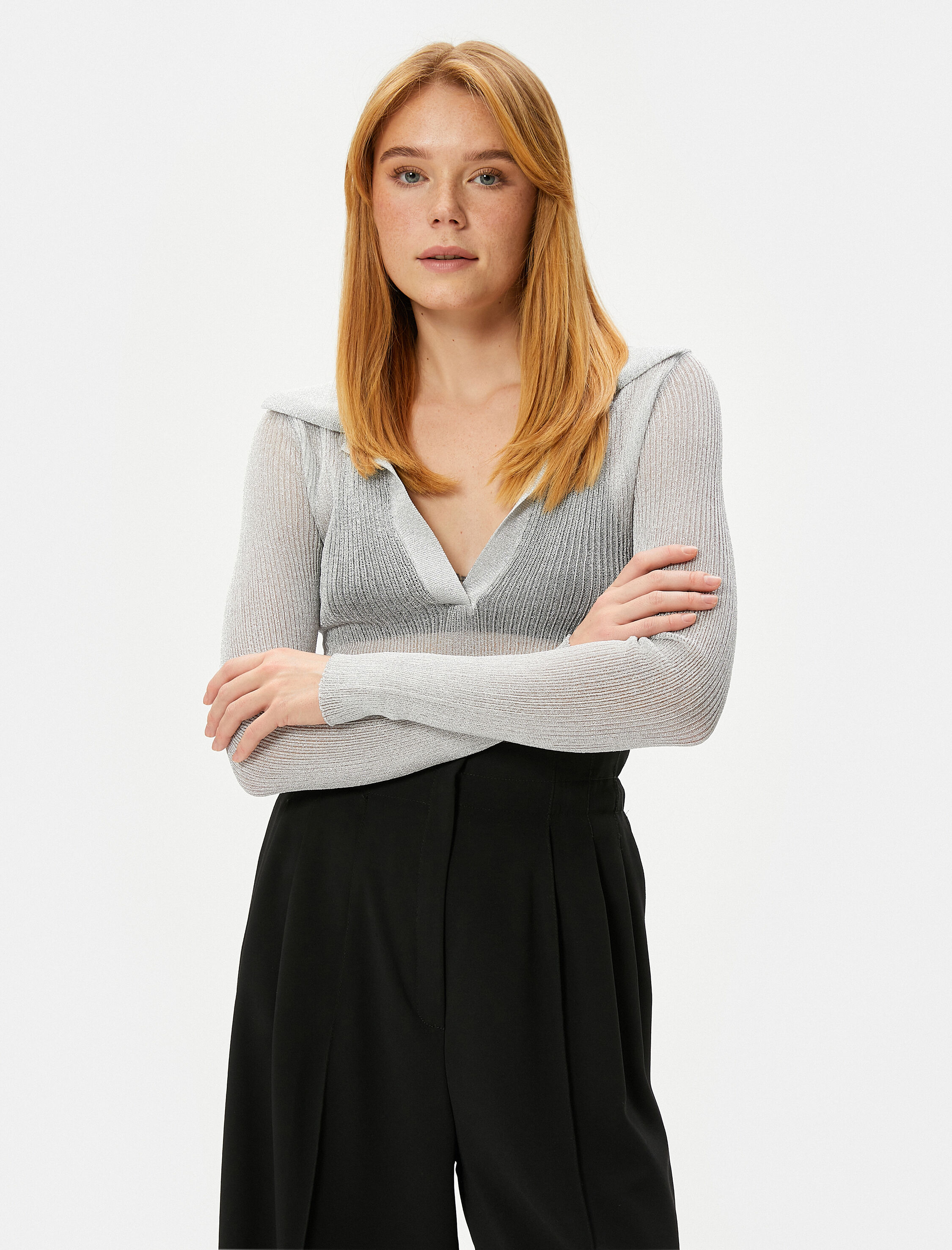   Polo Yaka Kazak Ajurlu Simli Uzun Kollu