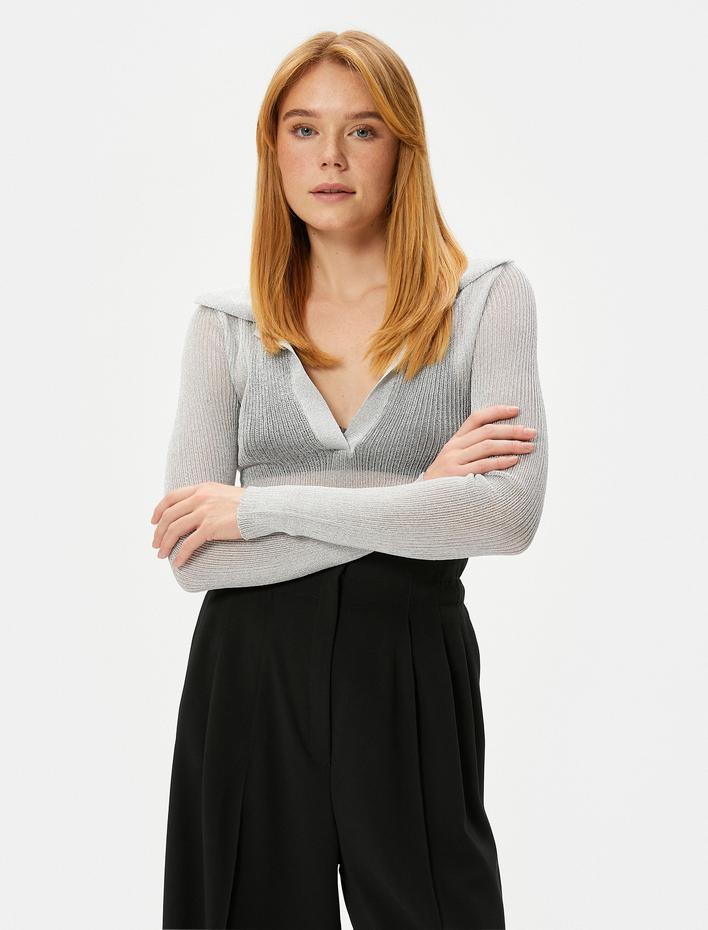  Polo Yaka Kazak Ajurlu Simli Uzun Kollu